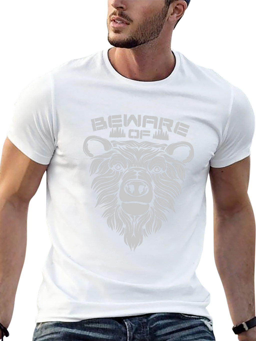 Beware of Bear Graphic Print Black T-Shirt