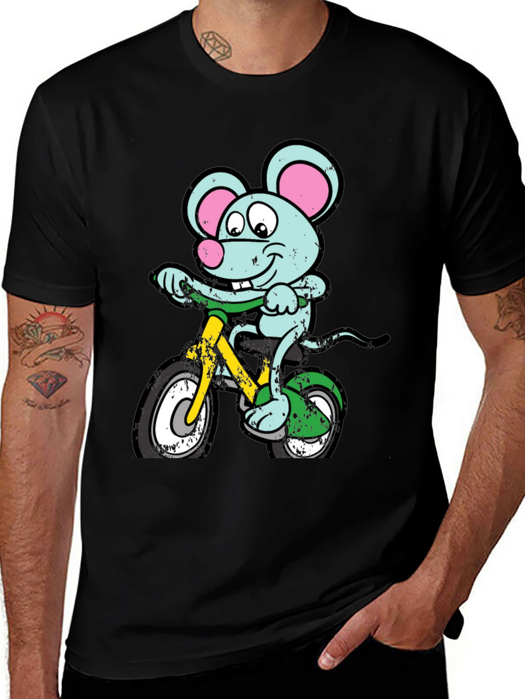 Cartoon Mouse on Bike Graphic Tee