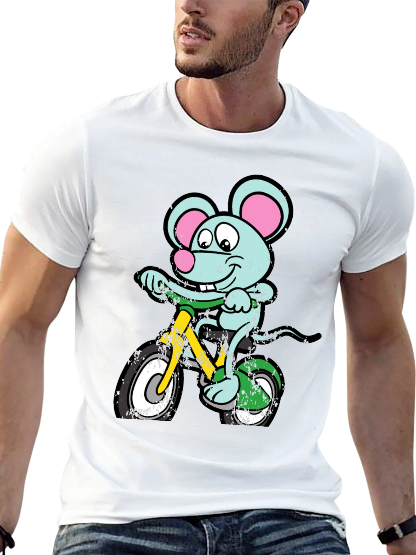 Cartoon Mouse on Bike Graphic Tee