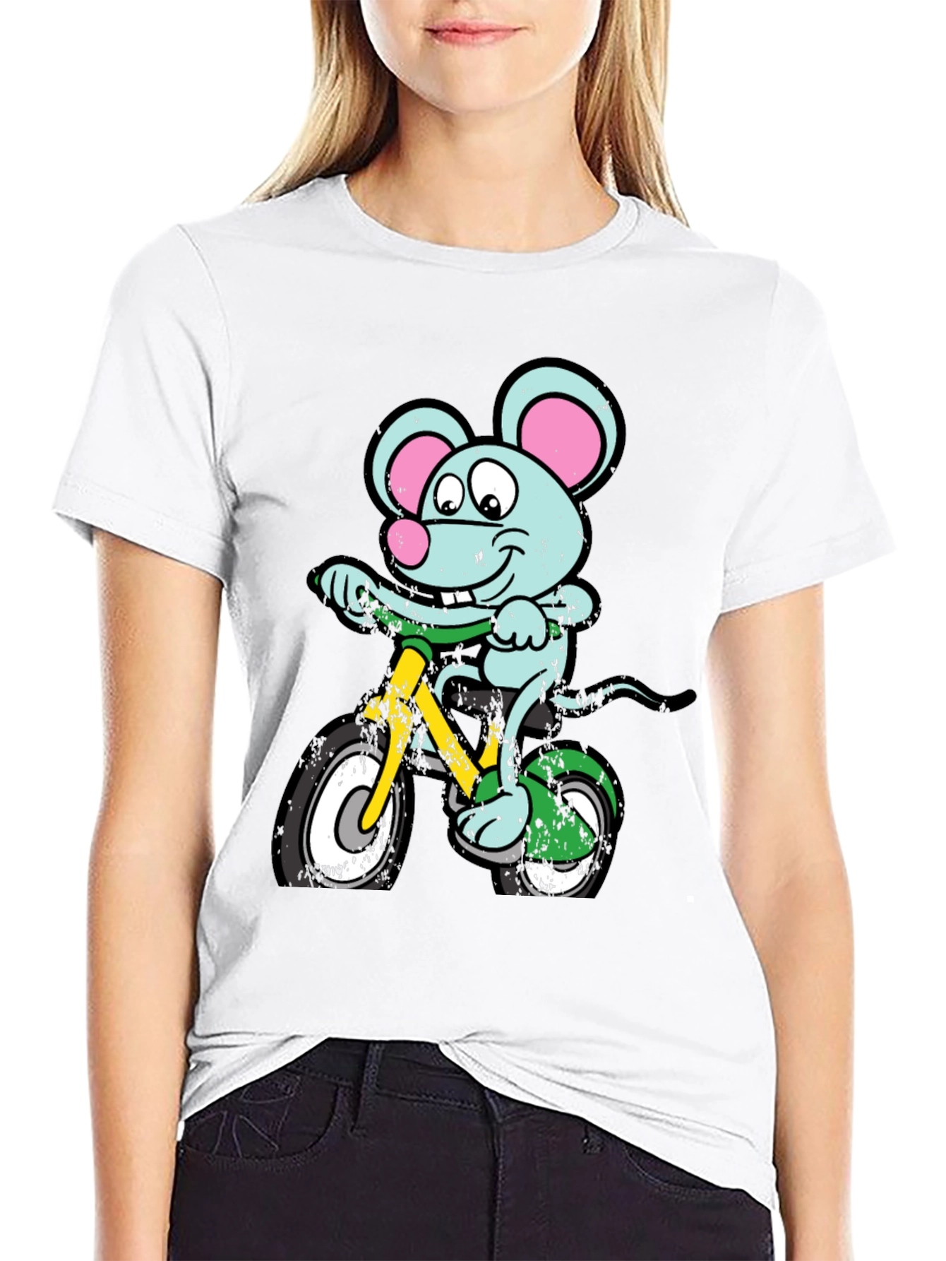 Cartoon Mouse on Bike Graphic Tee