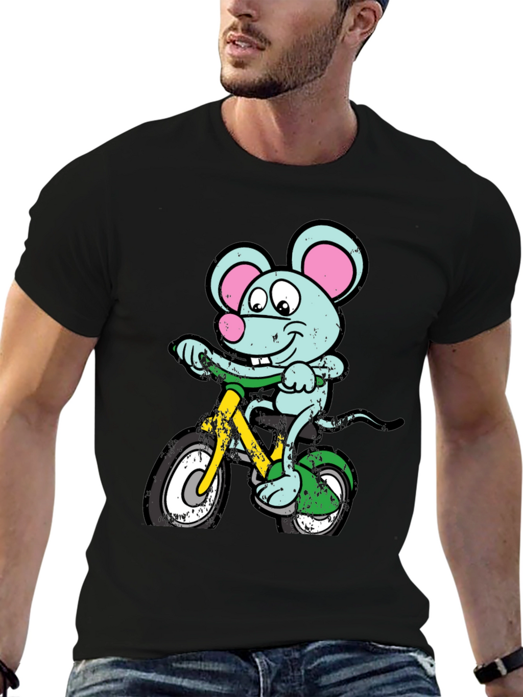 Cartoon Mouse on Bike Graphic Tee
