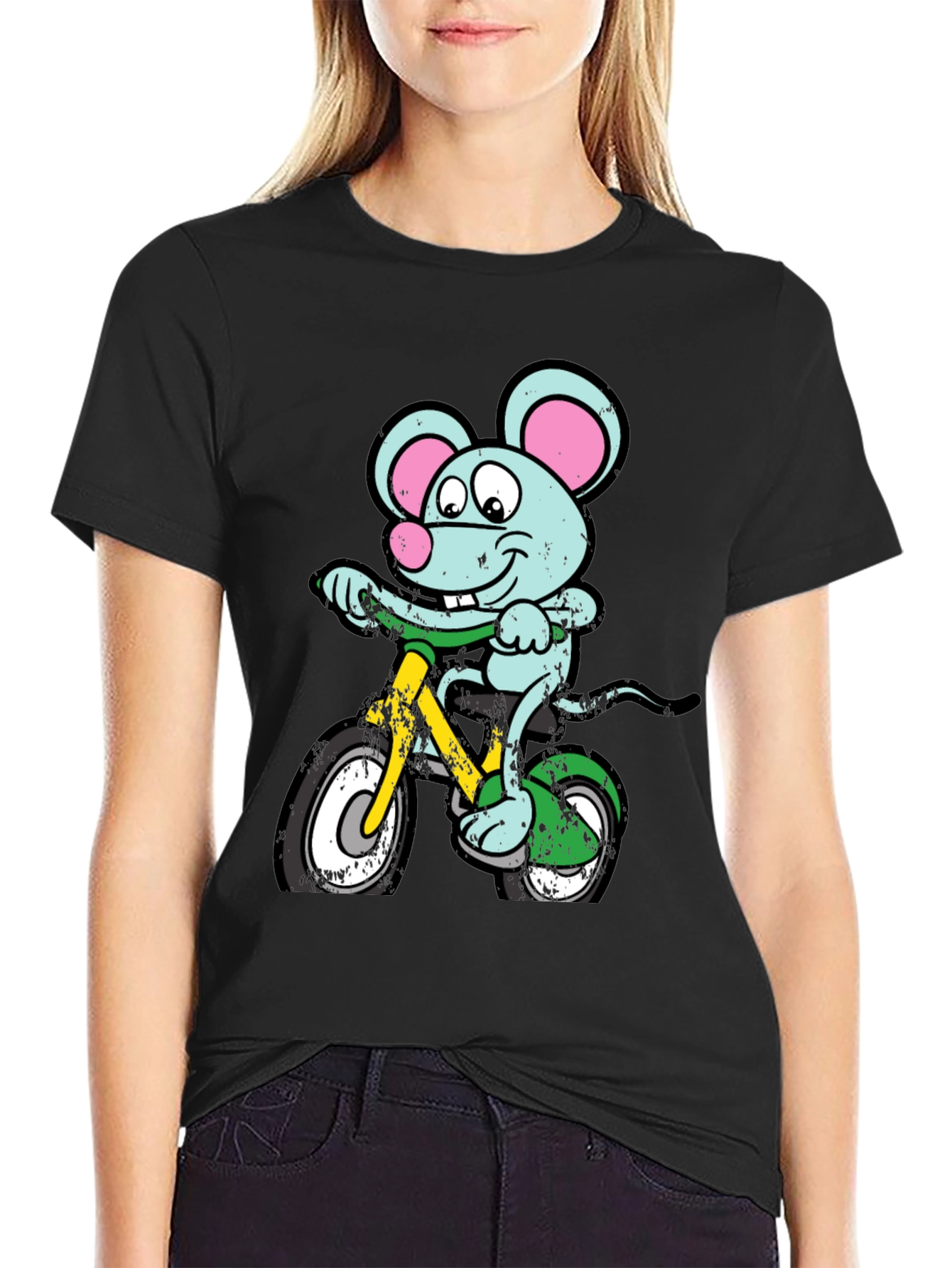 Cartoon Mouse on Bike Graphic Tee
