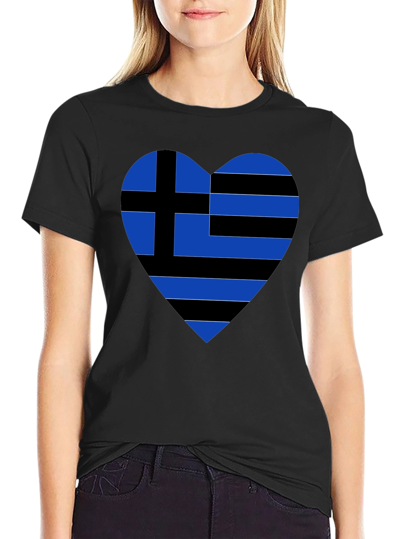 Greek Heart Flag Black T-Shirt