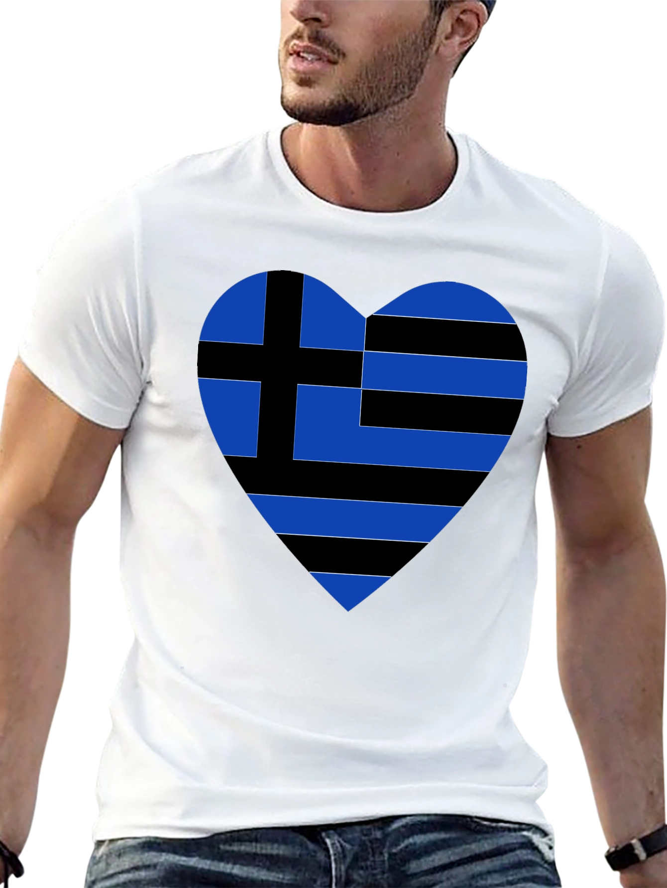 Greek Heart Flag Black T-Shirt