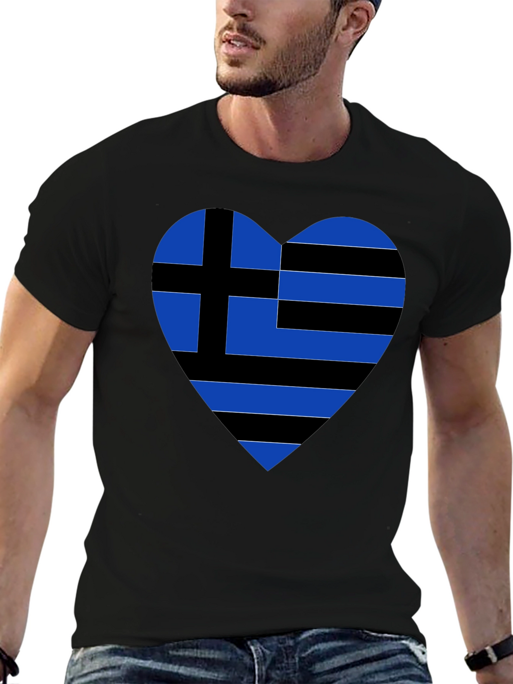 Greek Heart Flag Black T-Shirt
