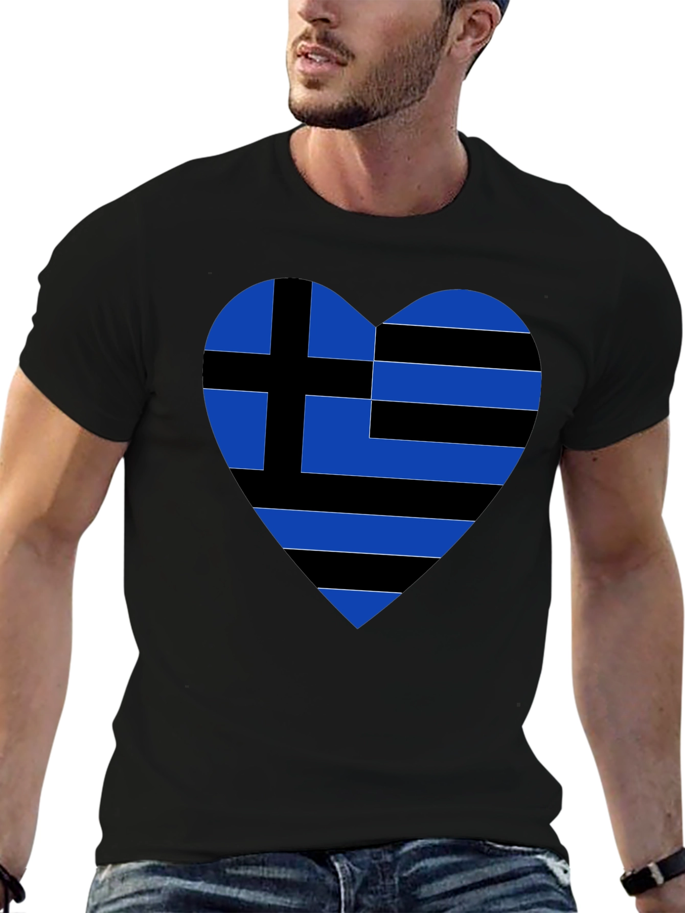 Greek Heart Flag Black T-Shirt