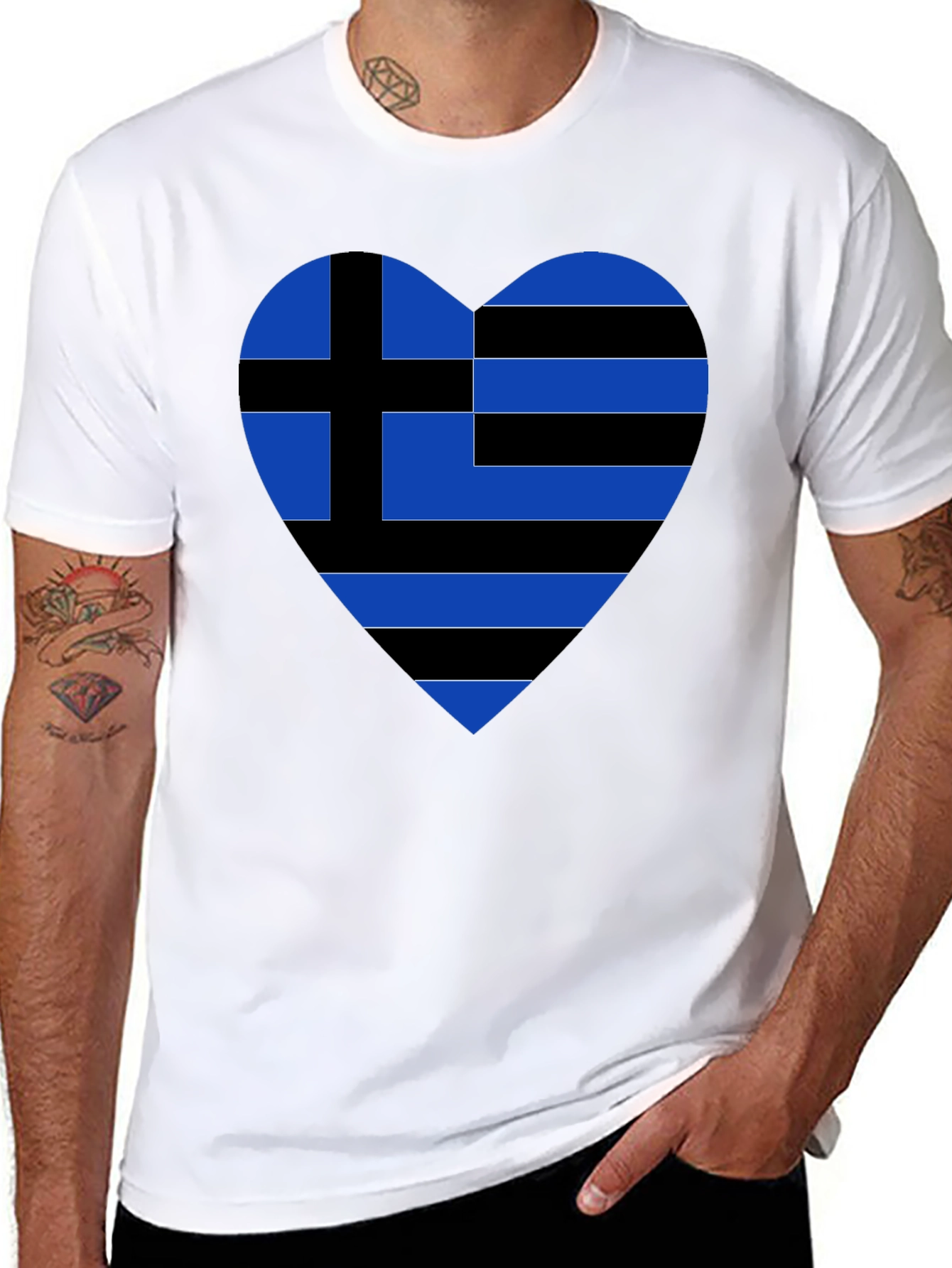 Greek Heart Flag Black T-Shirt