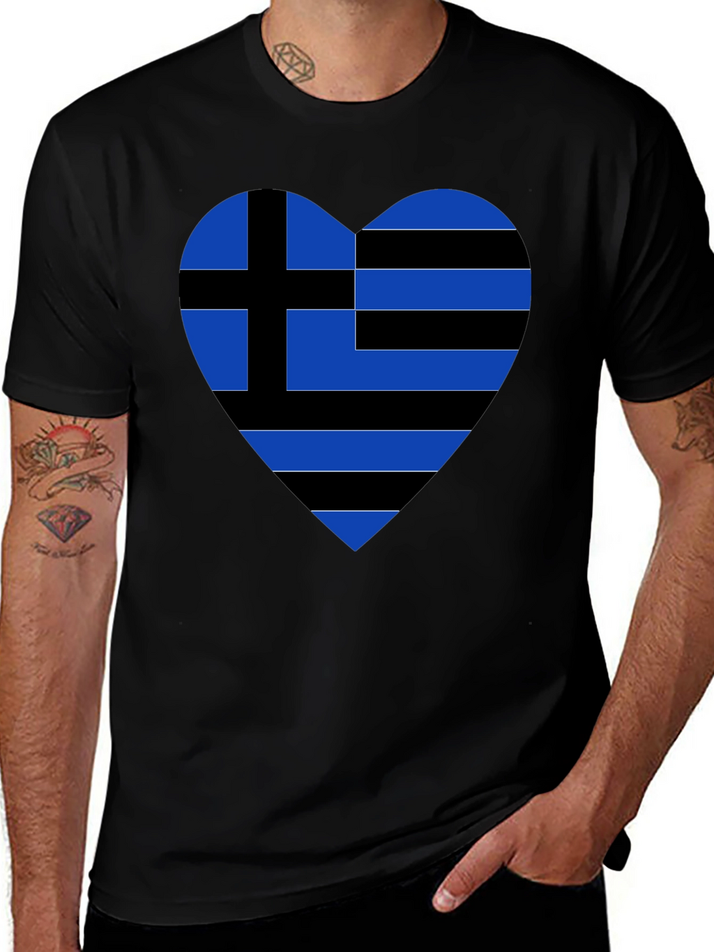 Greek Heart Flag Black T-Shirt