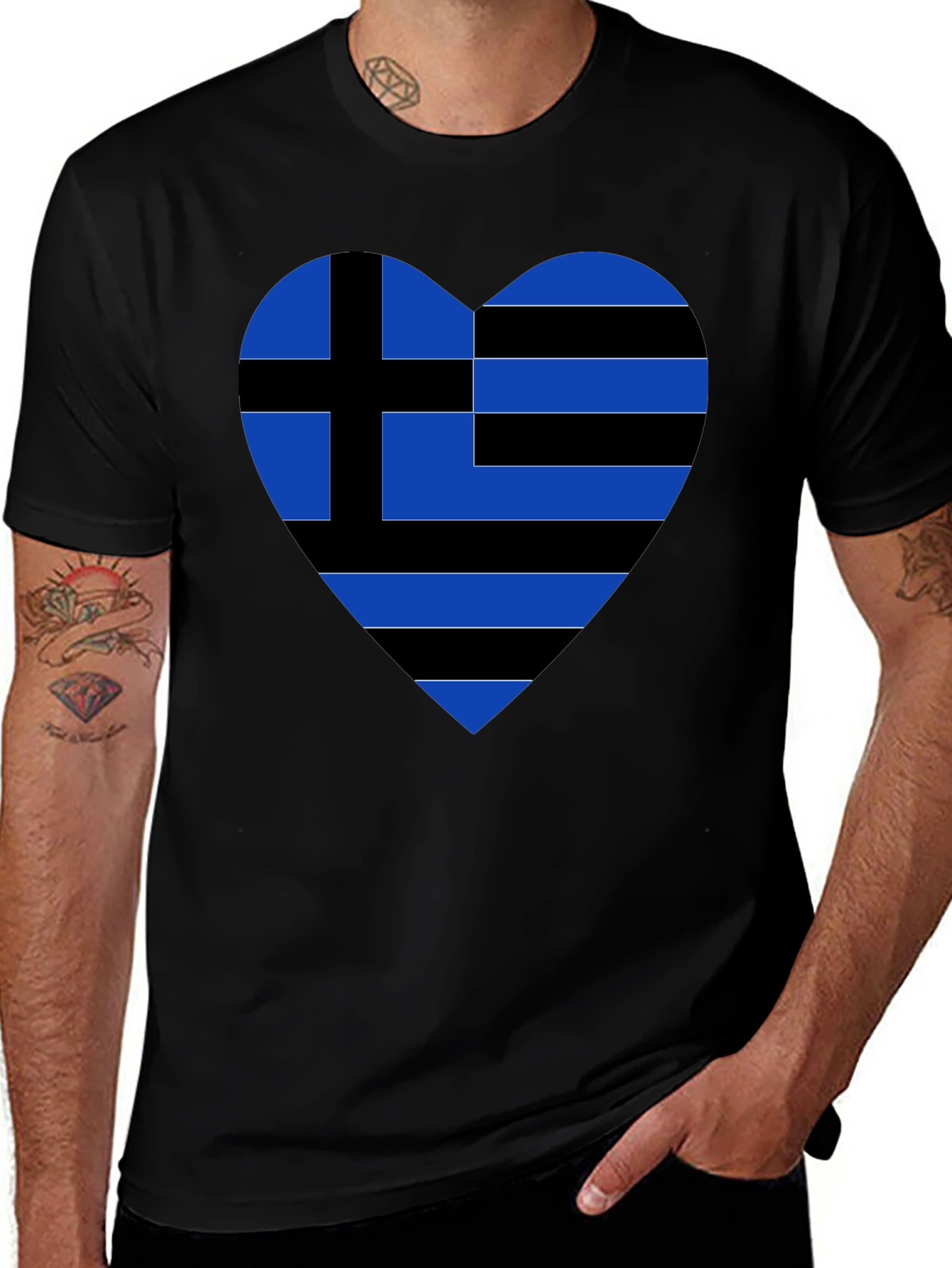 Greek Heart Flag Black T-Shirt