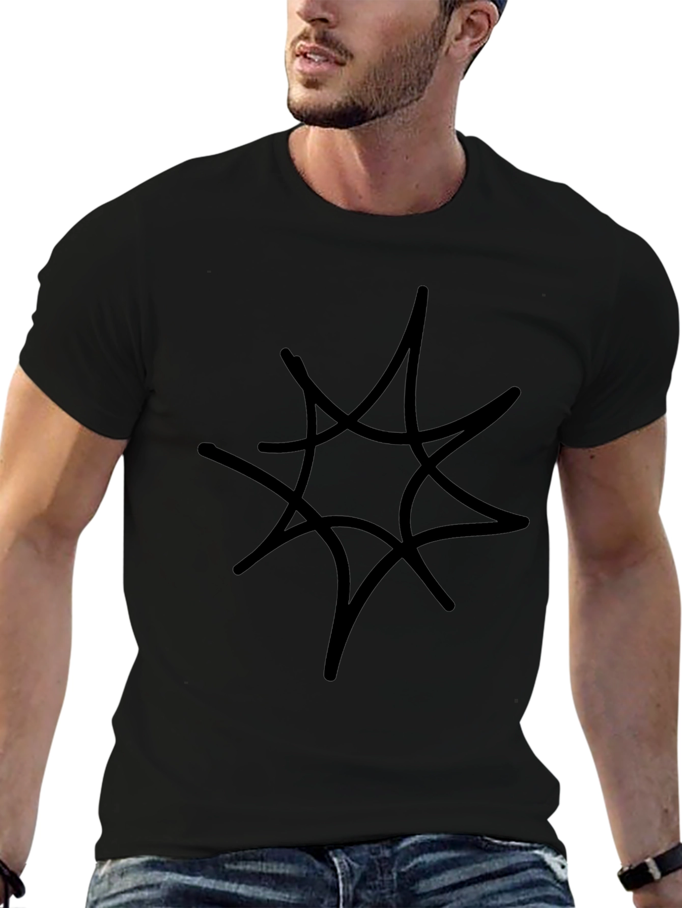 Abstract Starburst Graphic Tee - Black Cotton Comfort