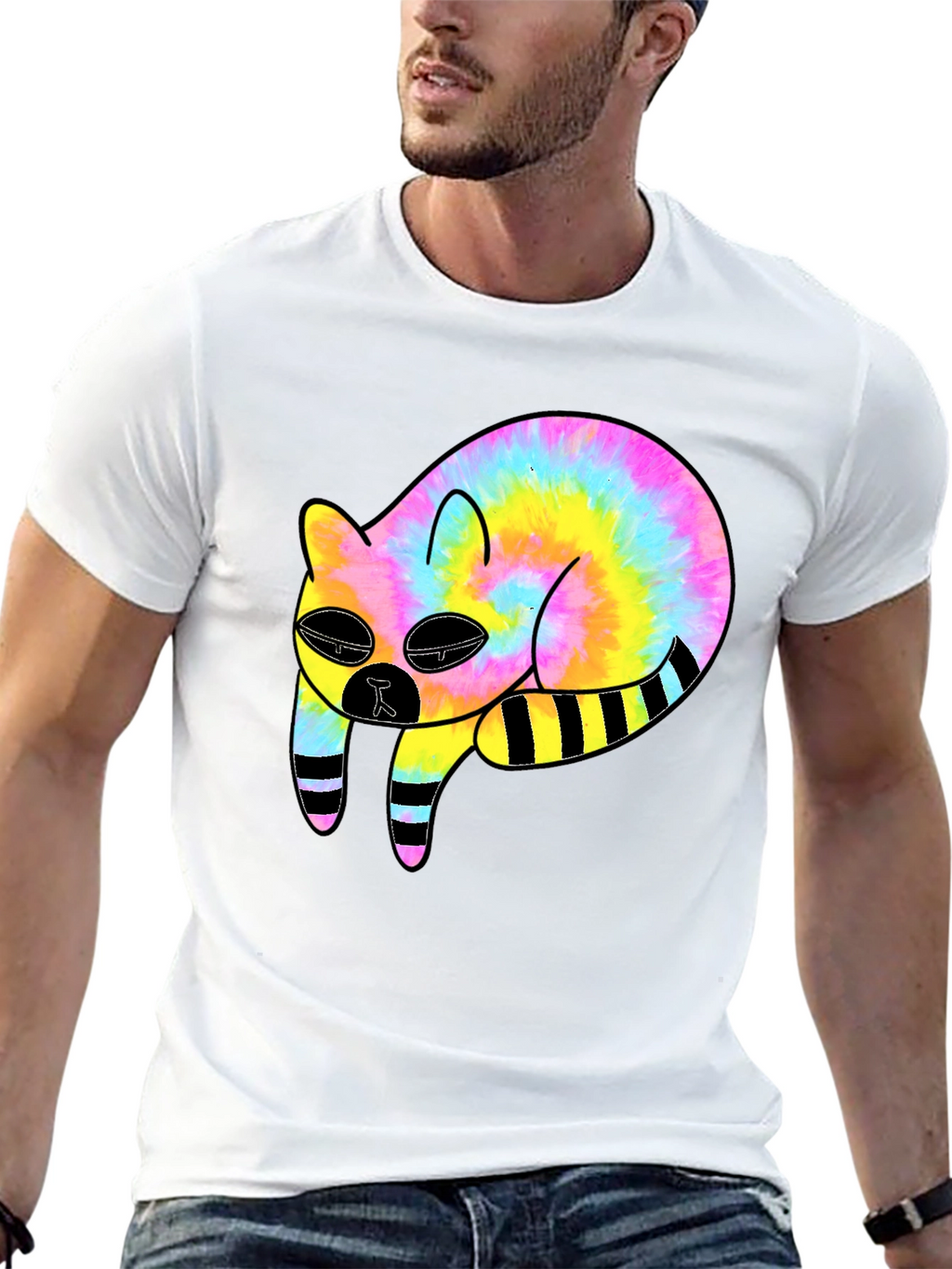 Tie-Dye Cat Graphic Black T-Shirt