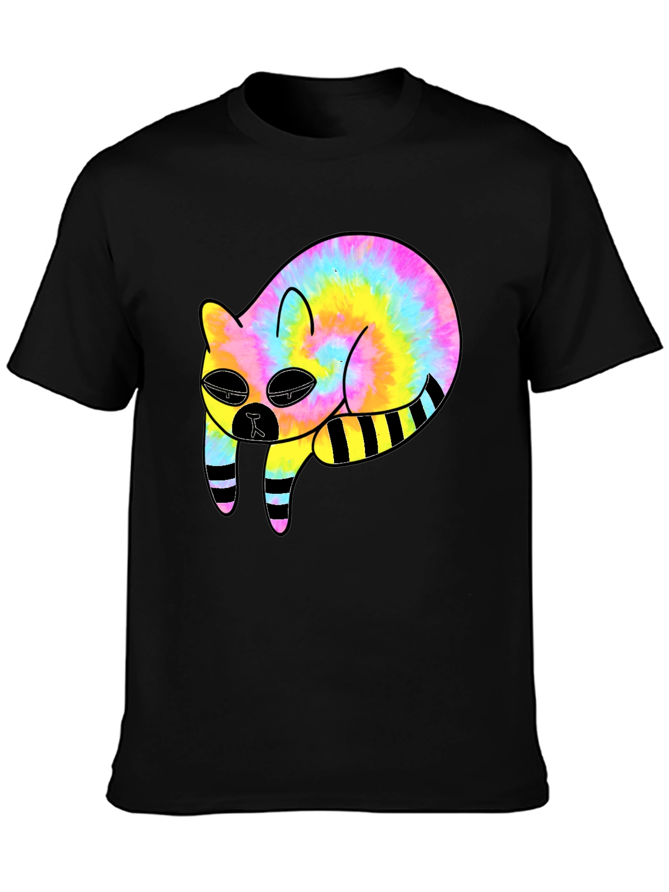 Tie-Dye Cat Graphic Black T-Shirt