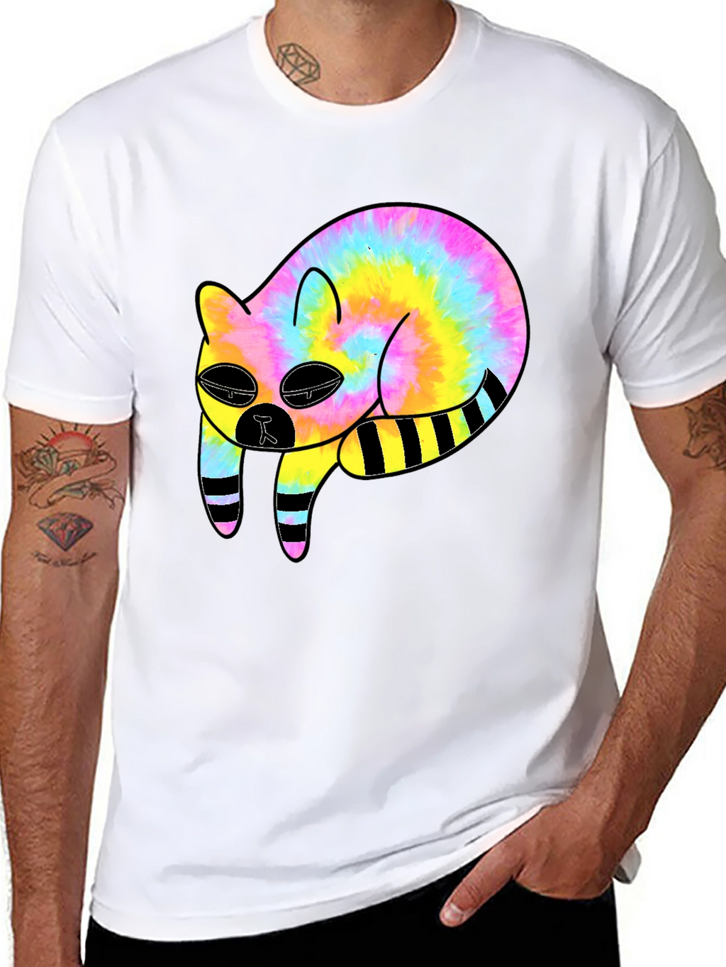 Tie-Dye Cat Graphic Black T-Shirt