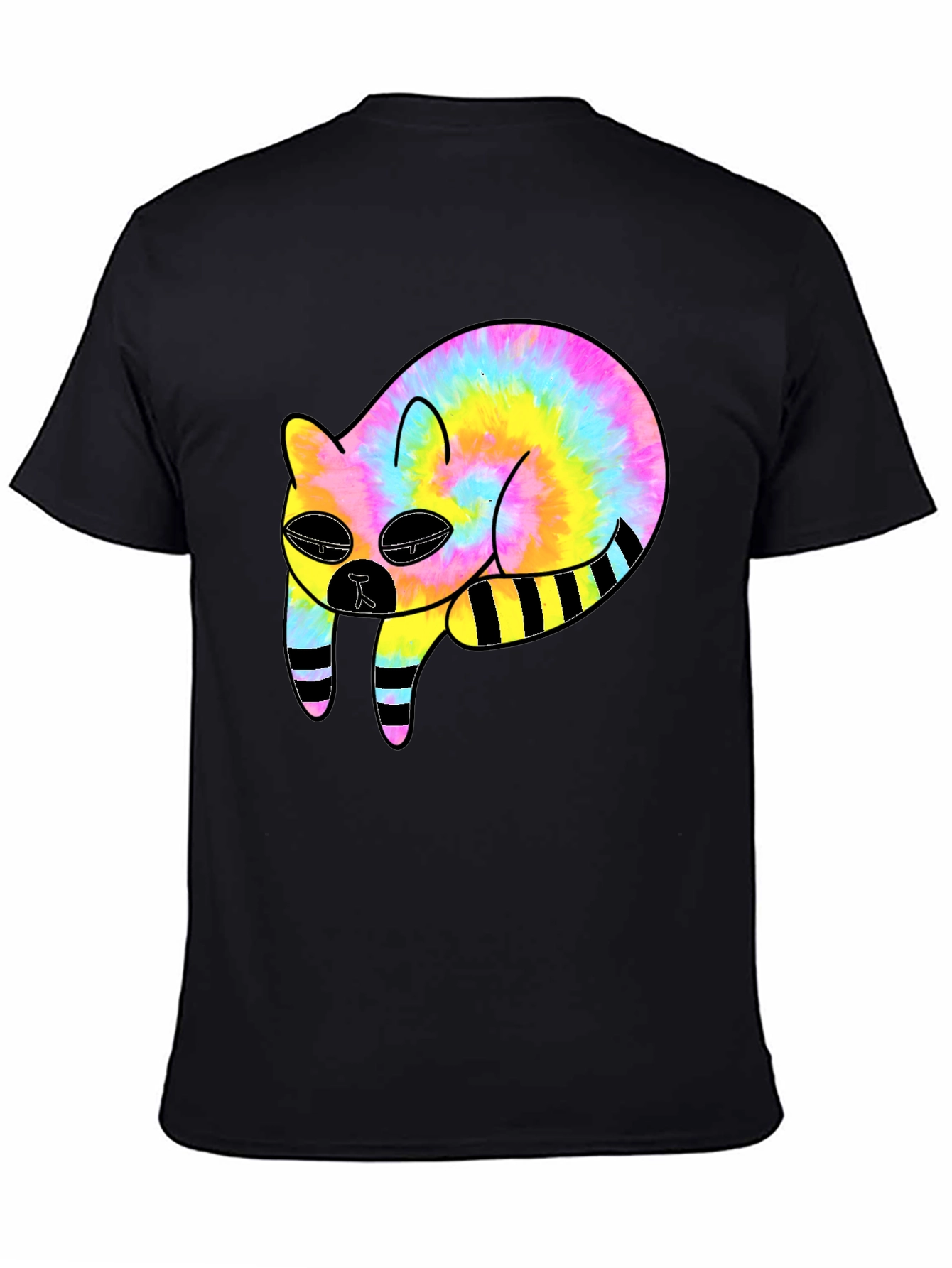 Tie-Dye Cat Graphic Black T-Shirt