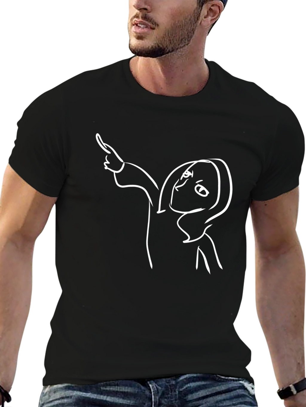 Abstract Line Art Graphic Tee - Black Cotton T-Shirt