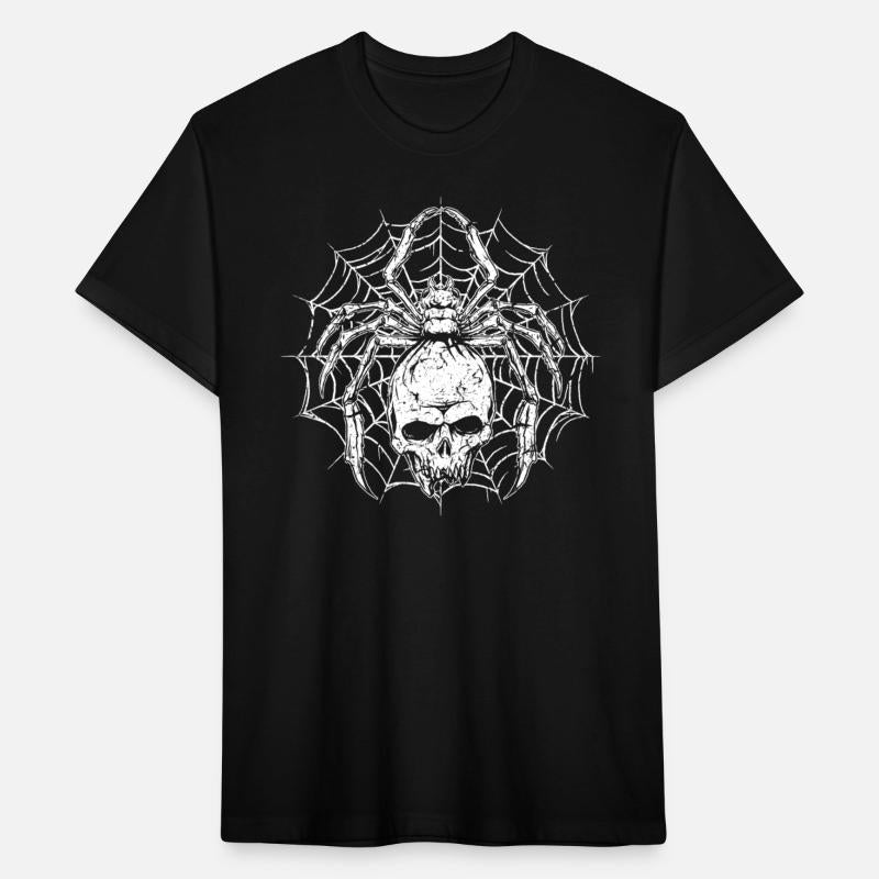 Halloween skull in spider web with spider