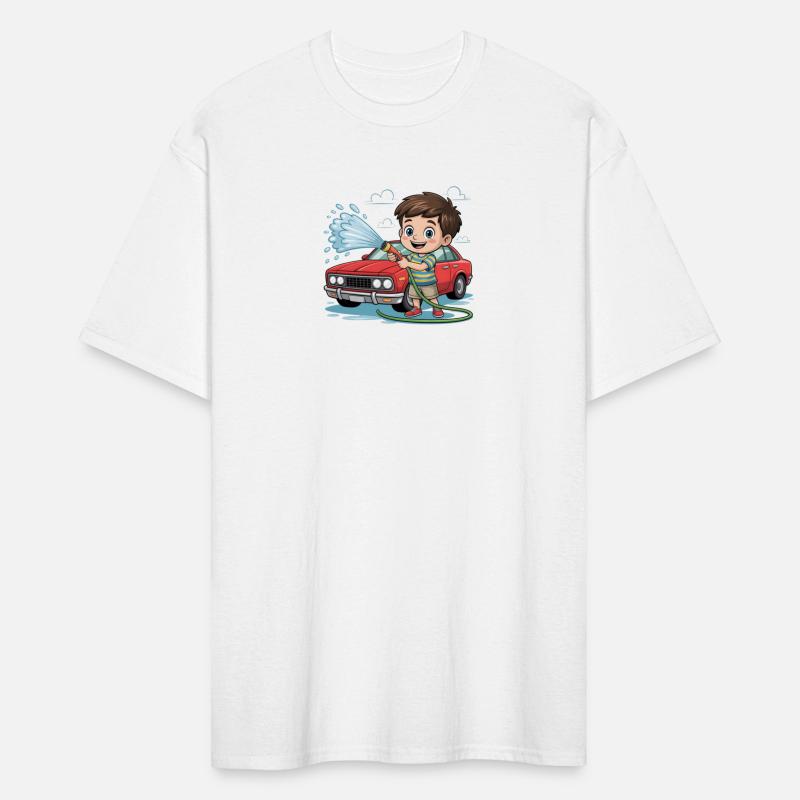 Happy Boy Washing Classic Car