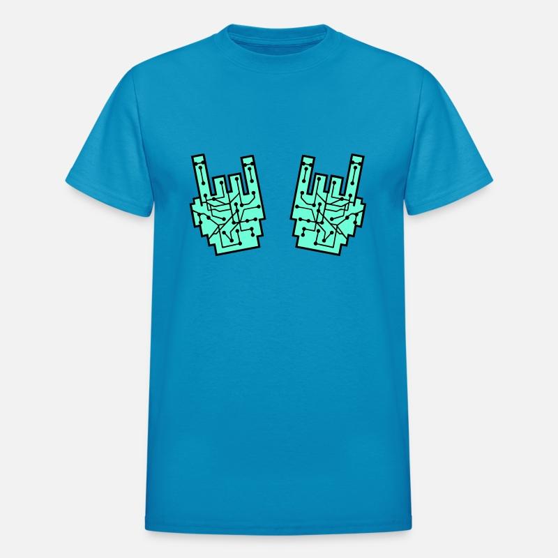 Heavy metal nerd electronic circuits hand gesture