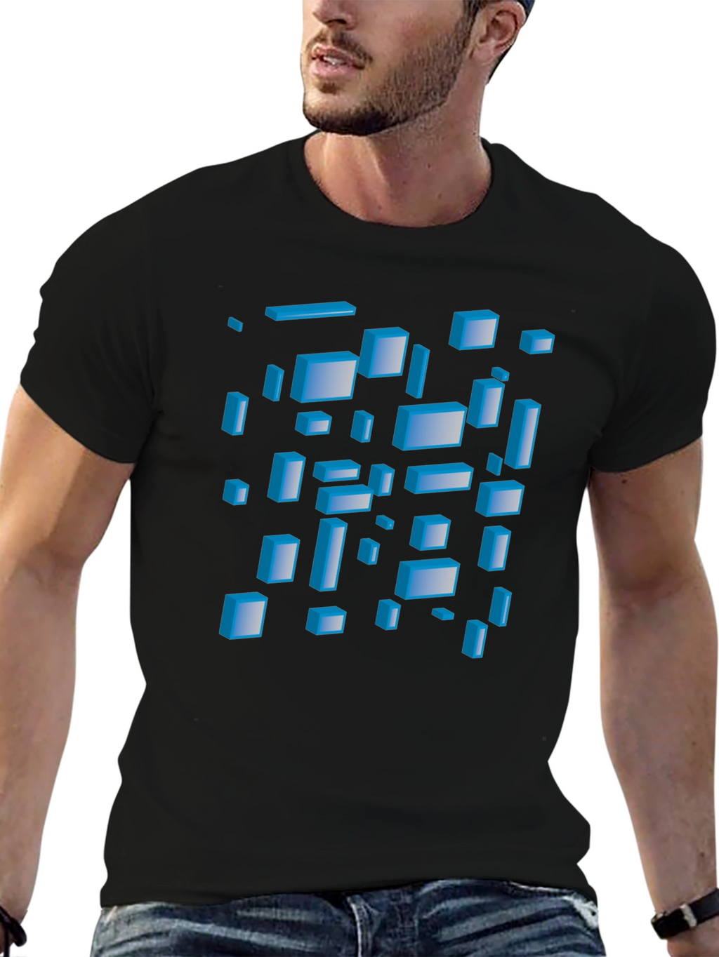 Abstract 3D Blocks Graphic T-Shirt - Black