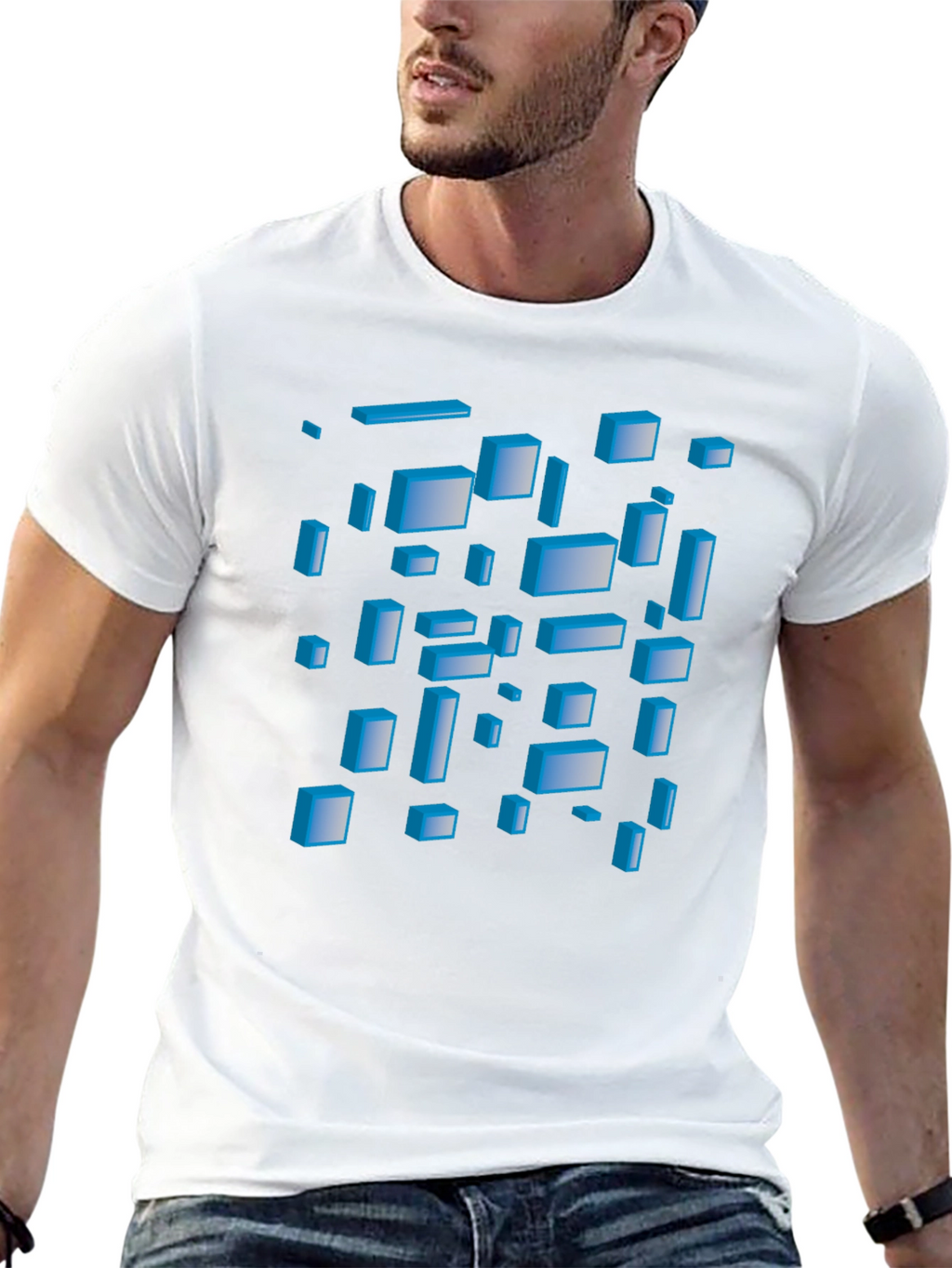 Abstract 3D Blocks Graphic T-Shirt - Black