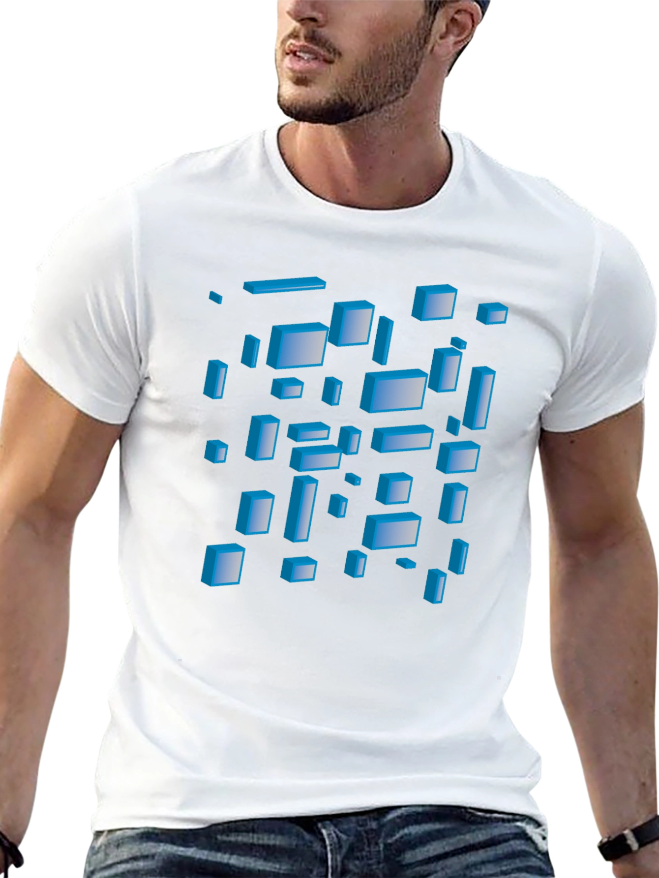 Abstract 3D Blocks Graphic T-Shirt - Black