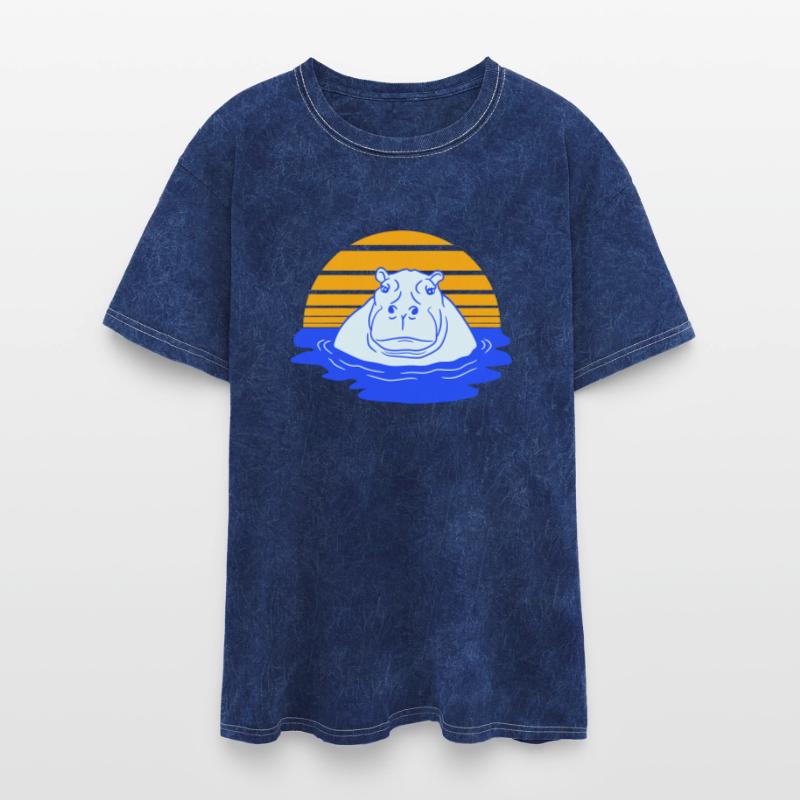 Hippo Swimming Water Sun Cute Happy Comic Cartoon