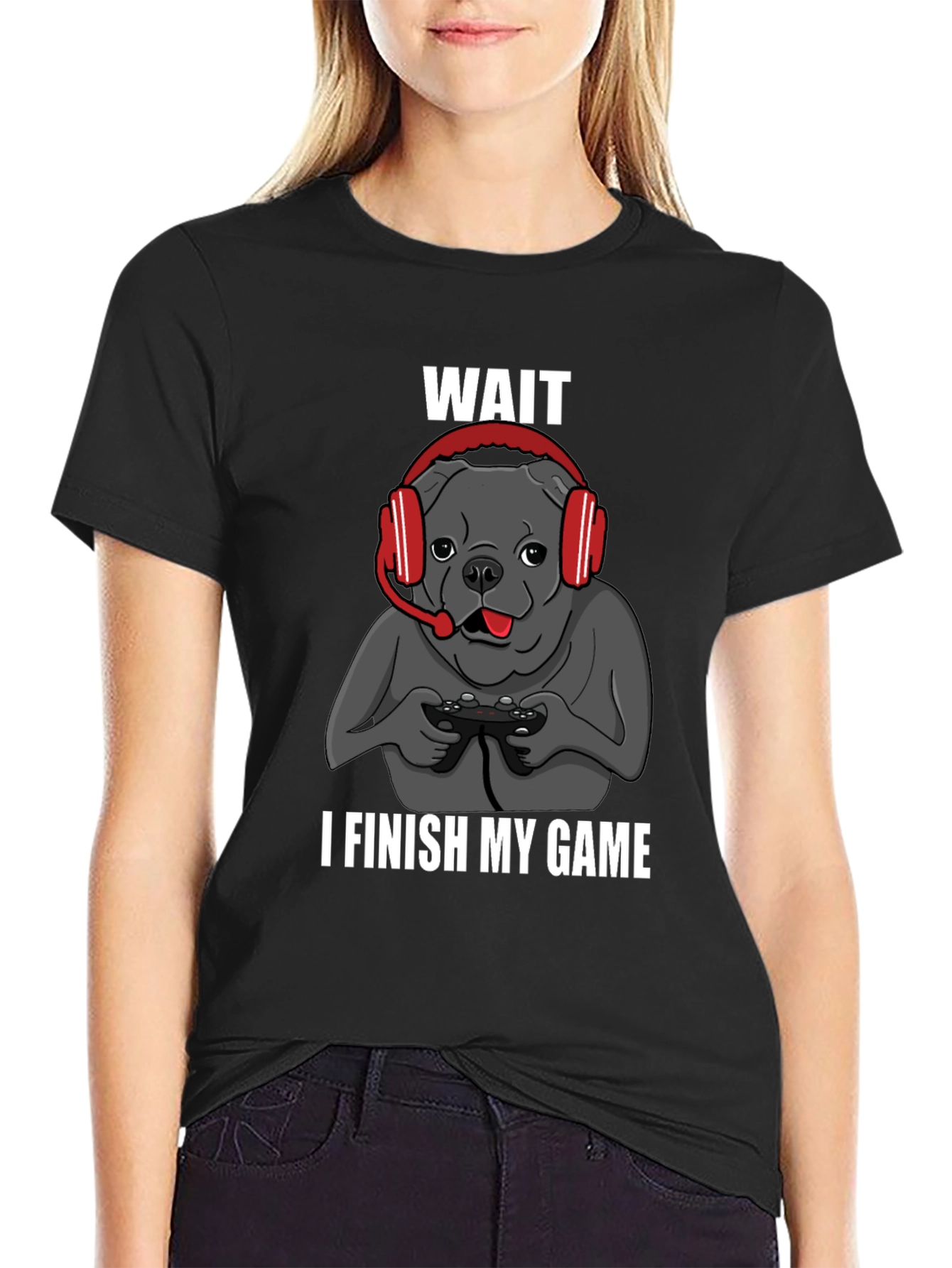 Gamer Bulldog Graphic Tee - Wait I Finish My Game!