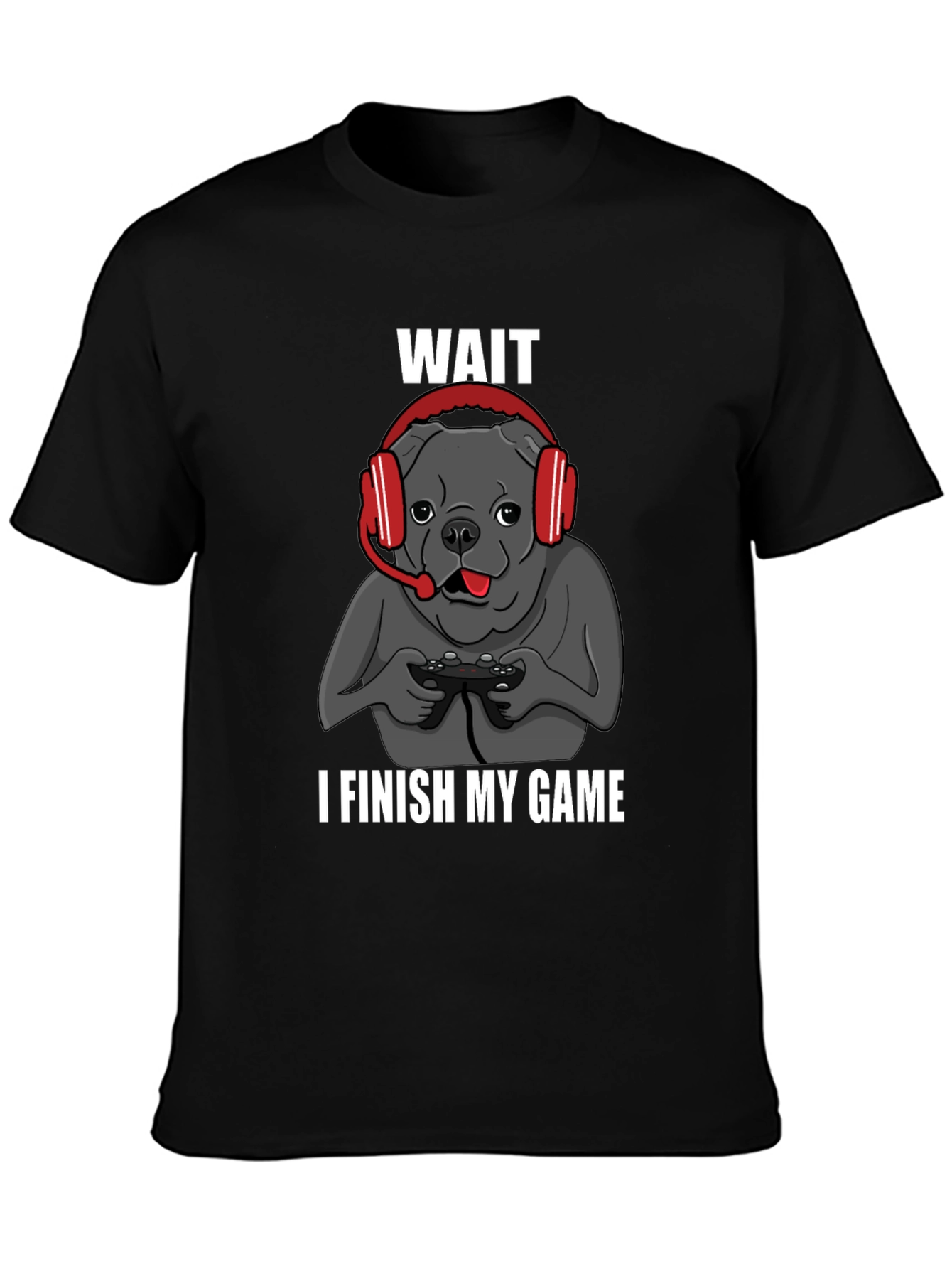 Gamer Bulldog Graphic Tee - Wait I Finish My Game!