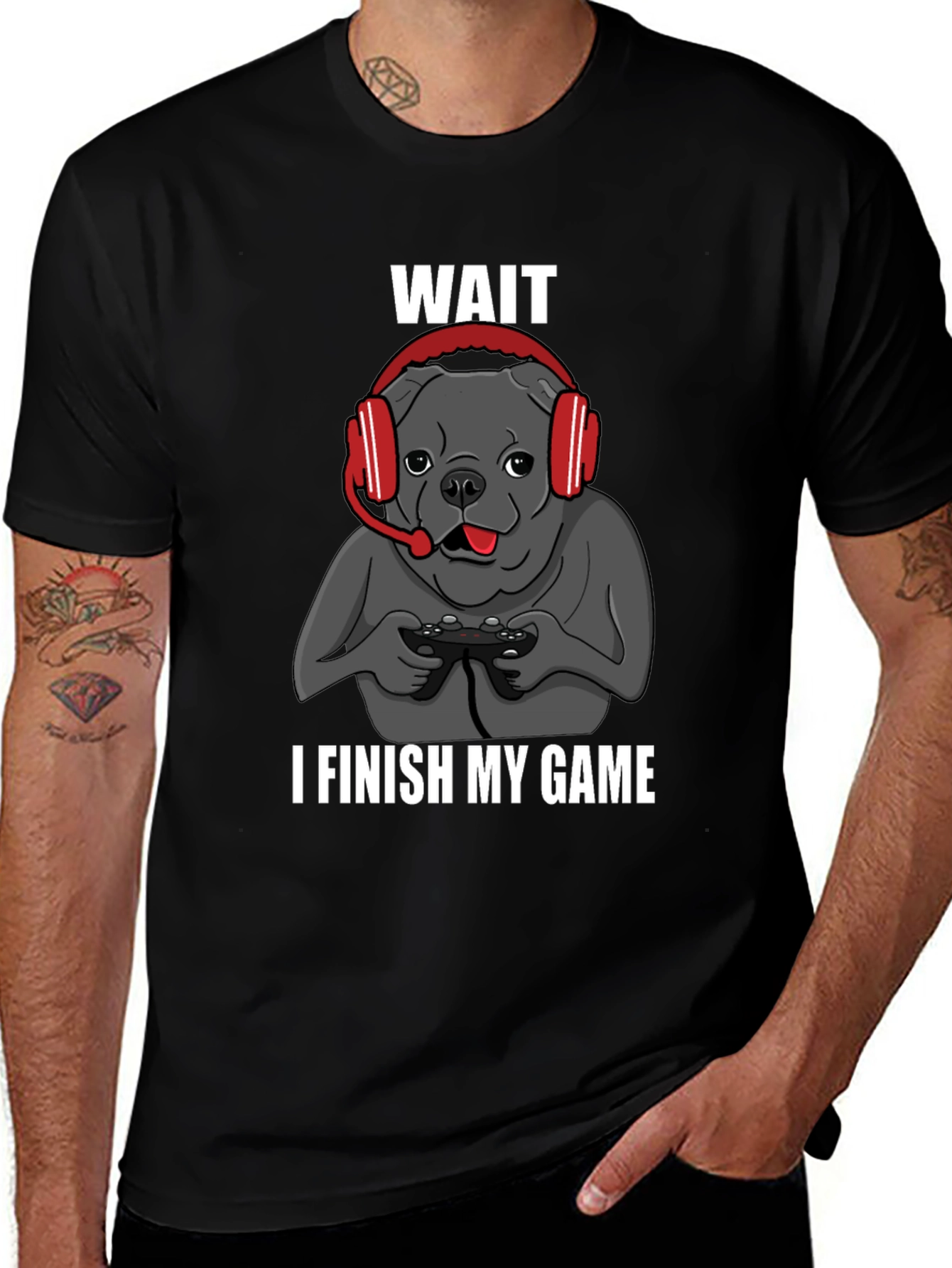 Gamer Bulldog Graphic Tee - Wait I Finish My Game!
