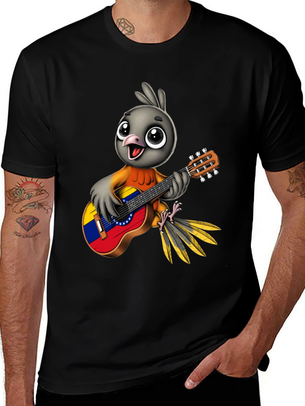 Bird Guitar T-Shirt - Venezuela Flag Design