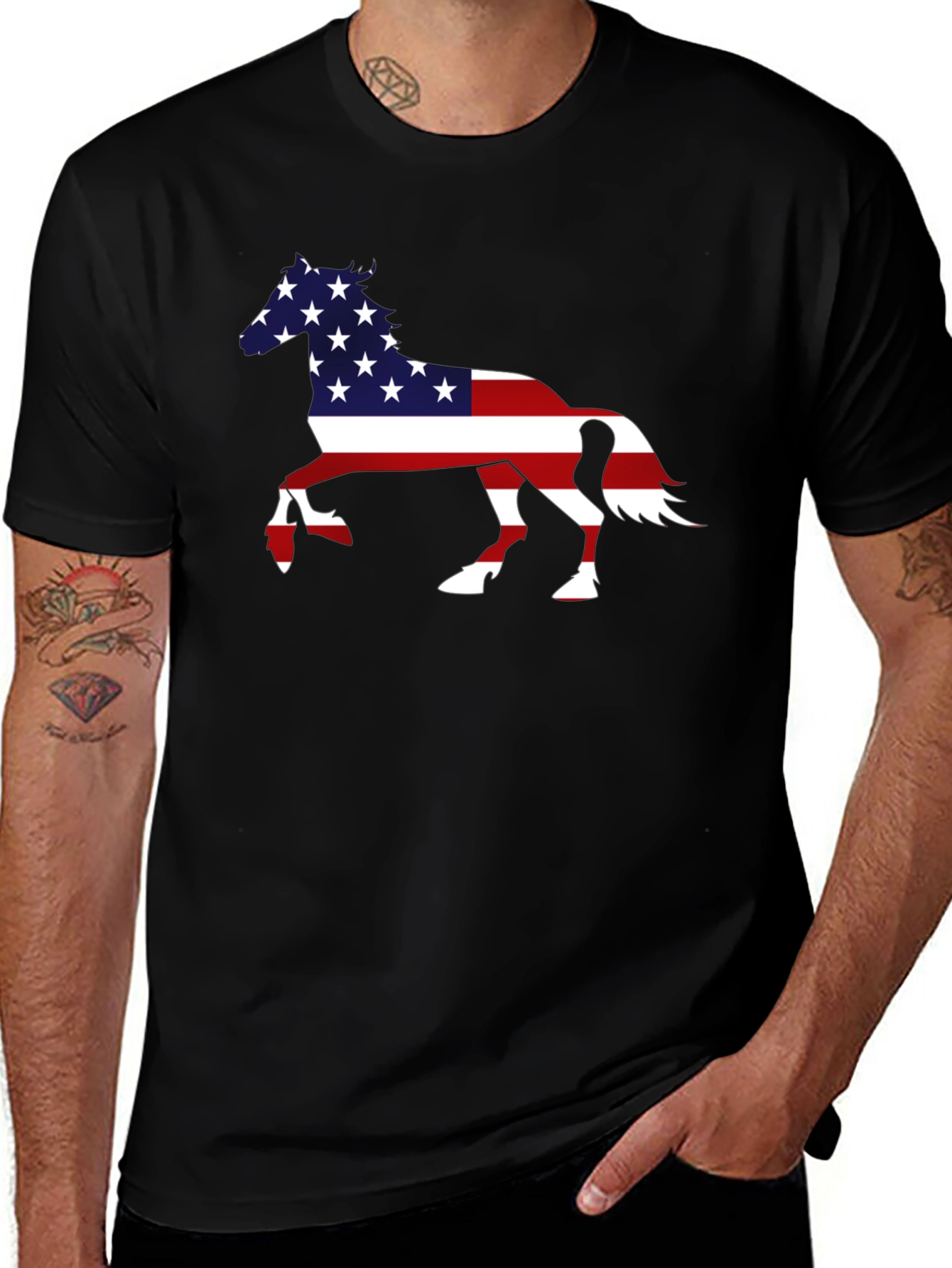 American Flag Horse Graphic T-Shirt