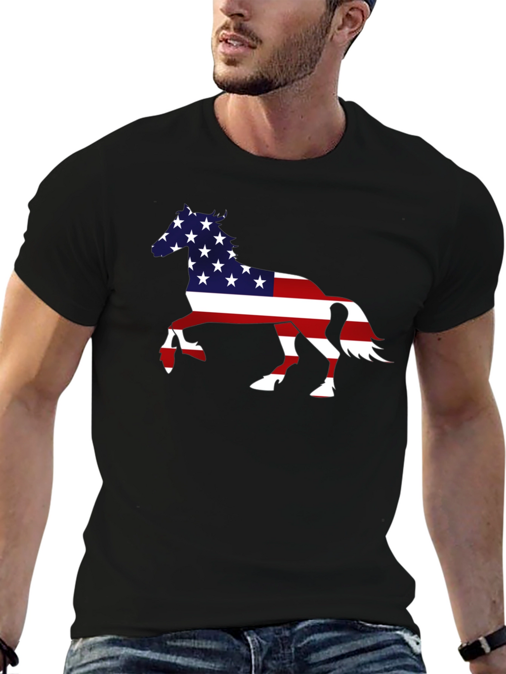 American Flag Horse Graphic T-Shirt