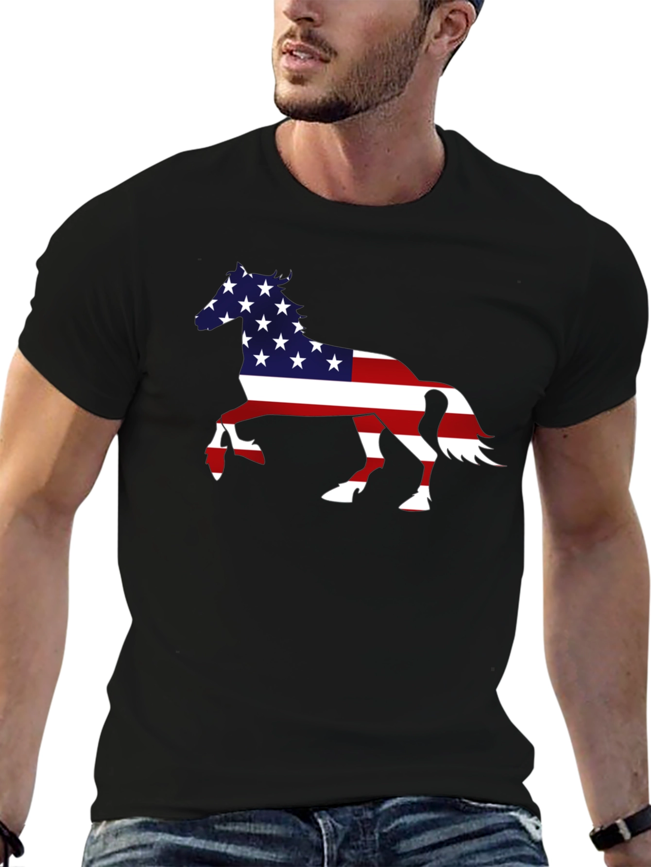 American Flag Horse Graphic T-Shirt