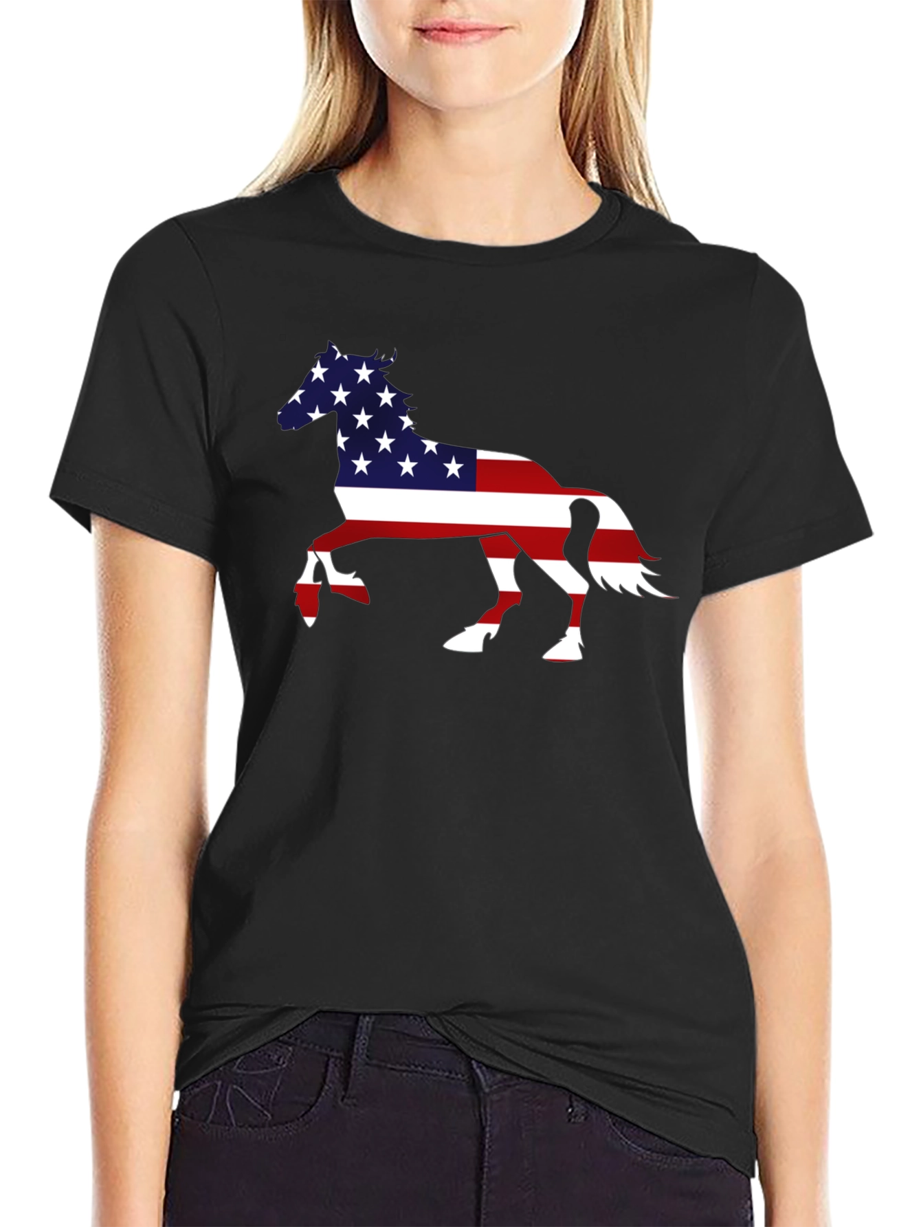 American Flag Horse Graphic T-Shirt