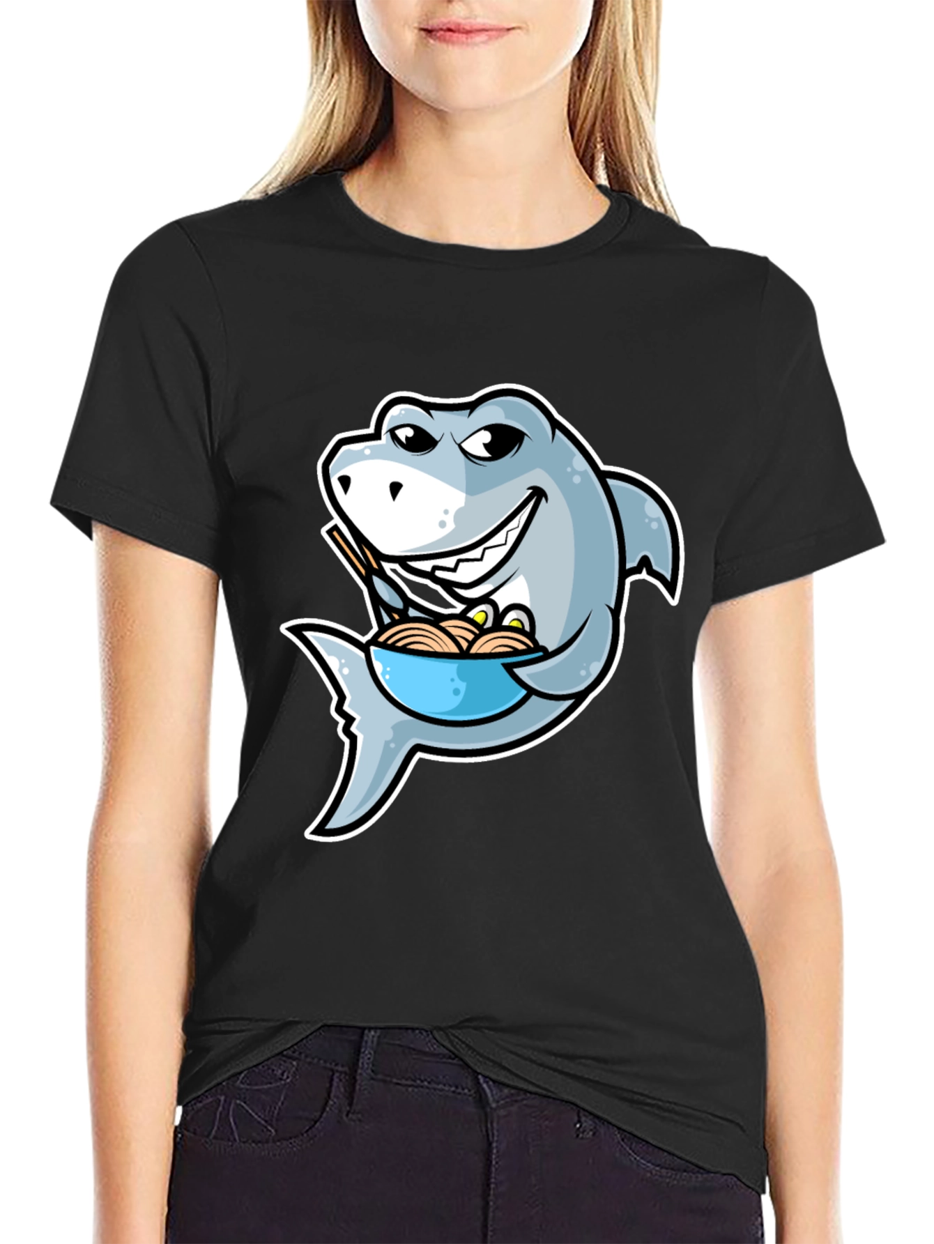 Shark Ramen T-Shirt - Funny Cartoon Graphic Tee