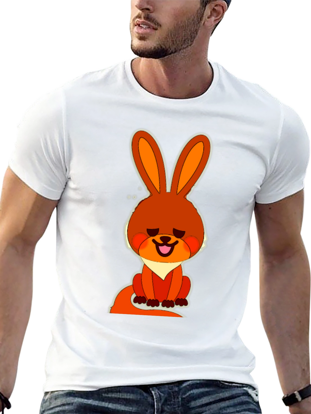 Cute Cartoon Rabbit Graphic Tee - Casual Black T-Shirt