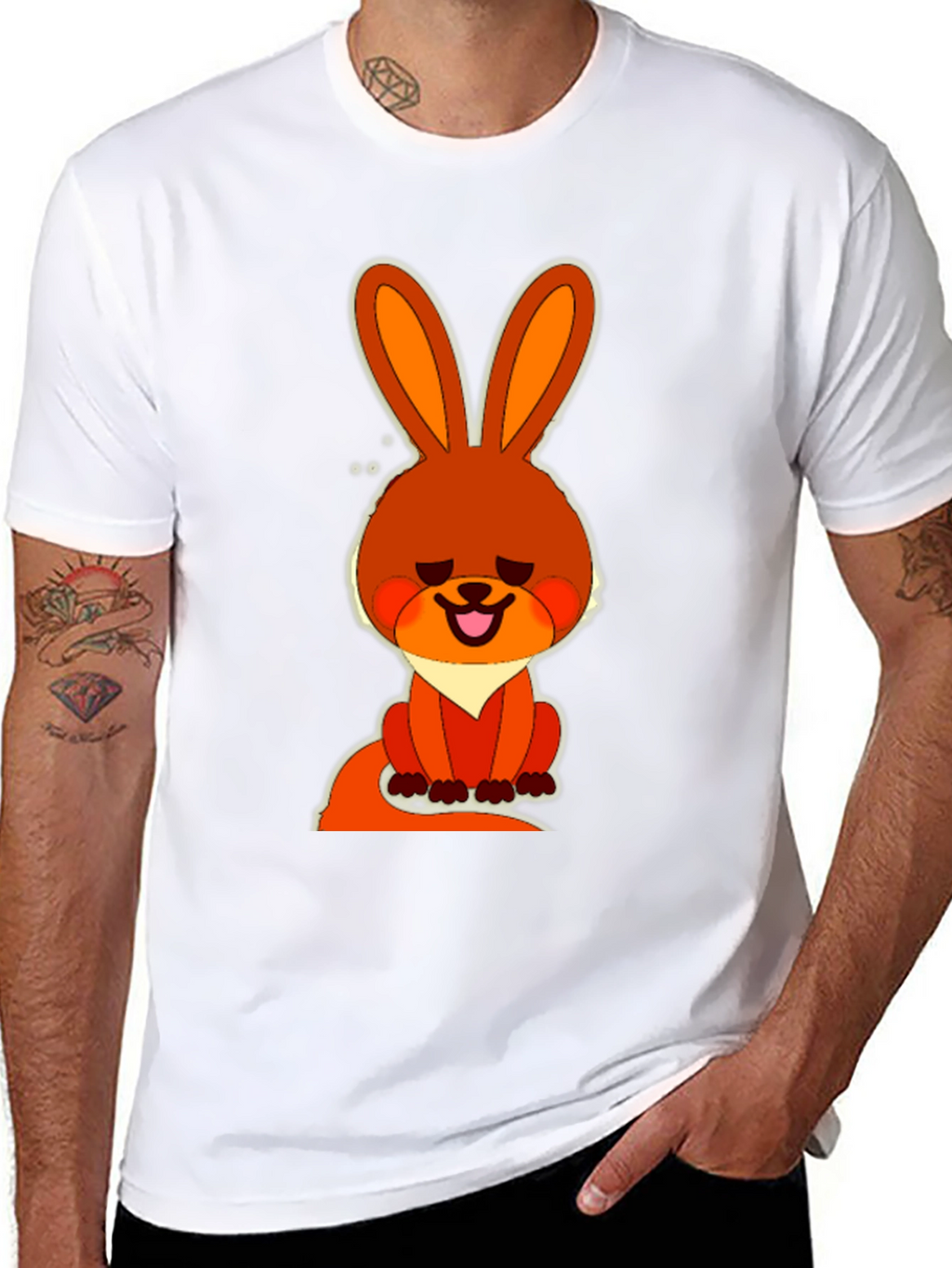 Cute Cartoon Rabbit Graphic Tee - Casual Black T-Shirt