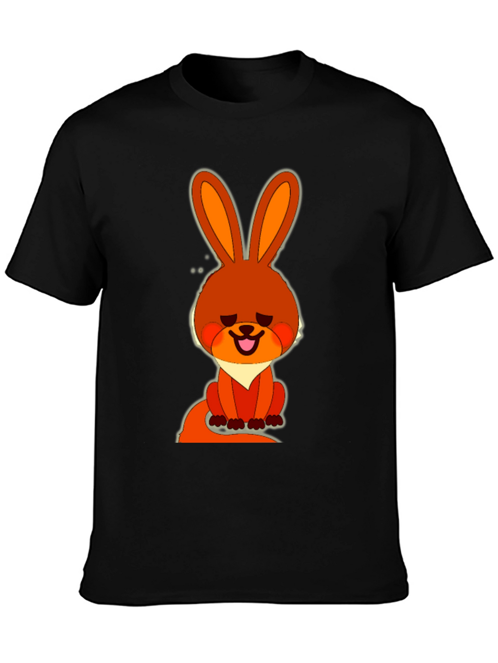 Cute Cartoon Rabbit Graphic Tee - Casual Black T-Shirt