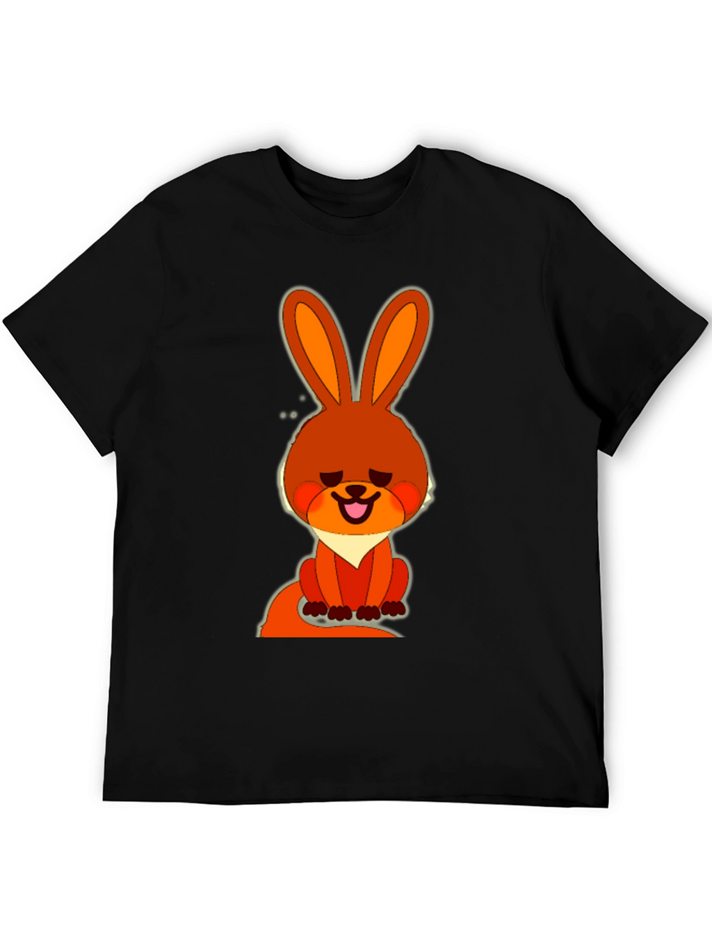 Cute Cartoon Rabbit Graphic Tee - Casual Black T-Shirt