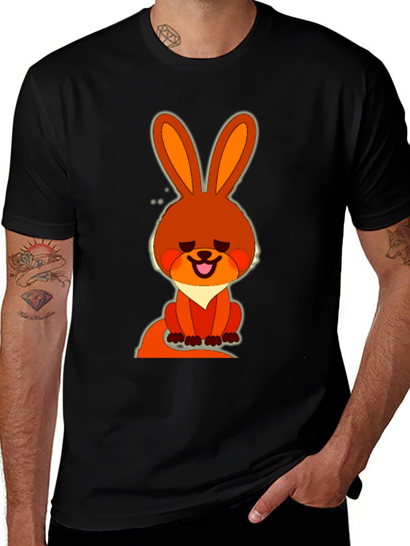 Cute Cartoon Rabbit Graphic Tee - Casual Black T-Shirt