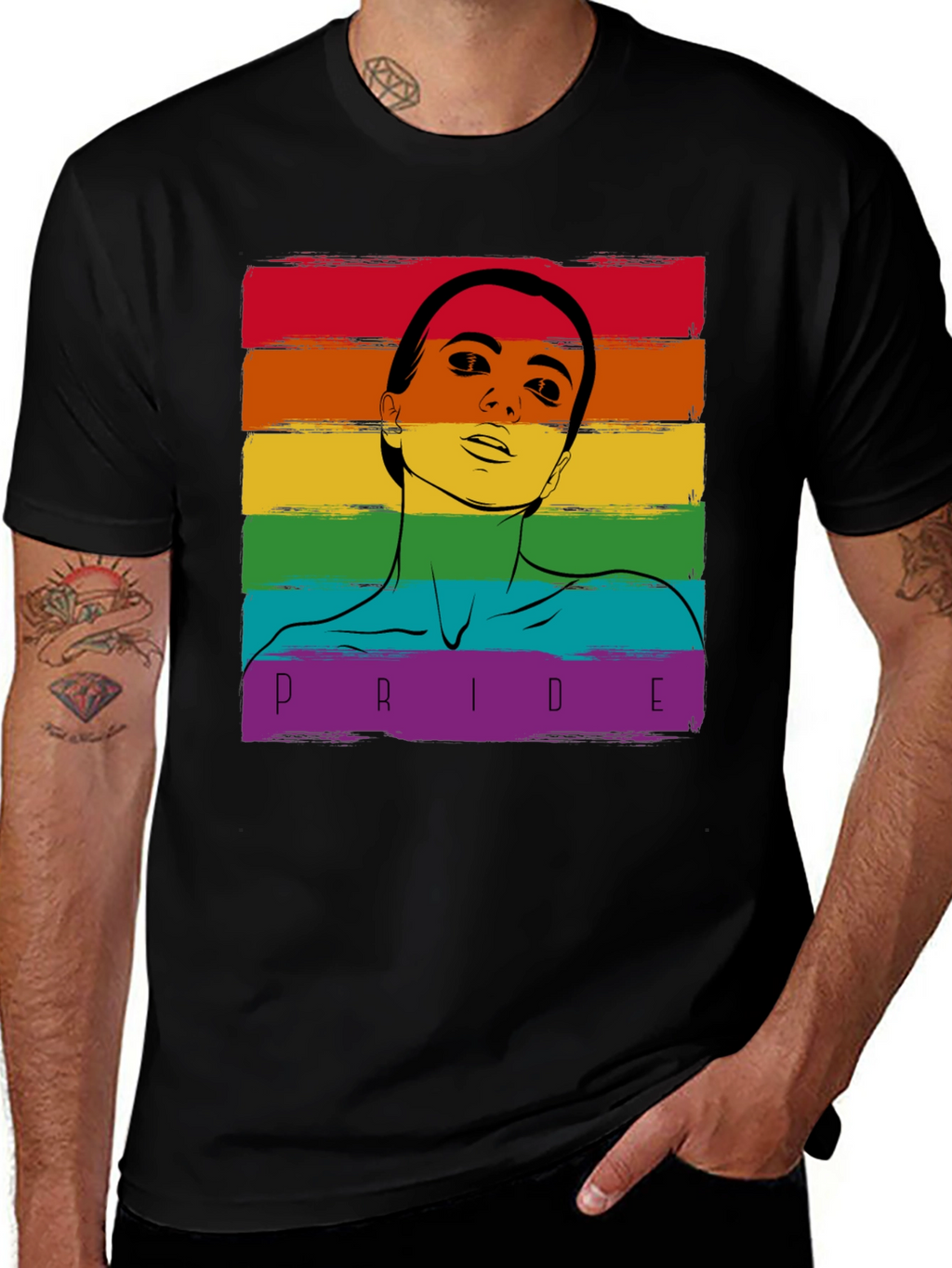Pride Rainbow Graphic Tee - Black Cotton Blend
