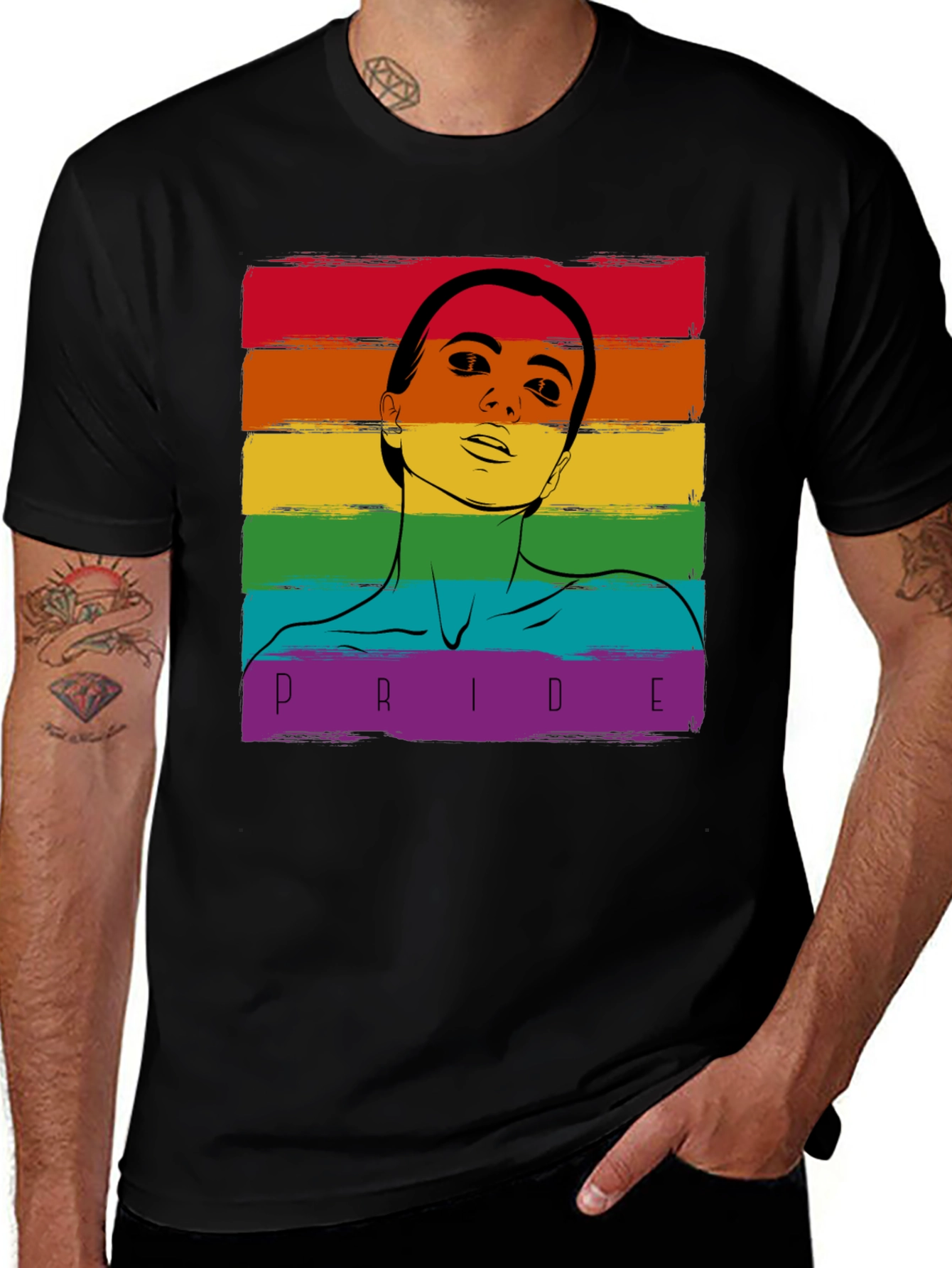 Pride Rainbow Graphic Tee - Black Cotton Blend
