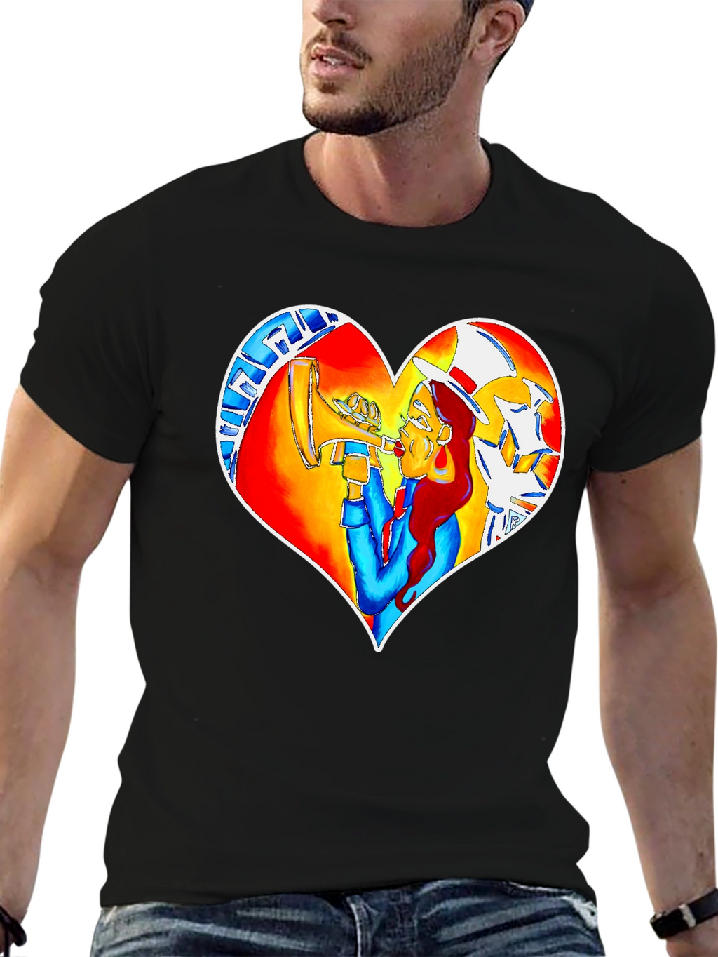 Heart Graphic Black Crew Neck Tee