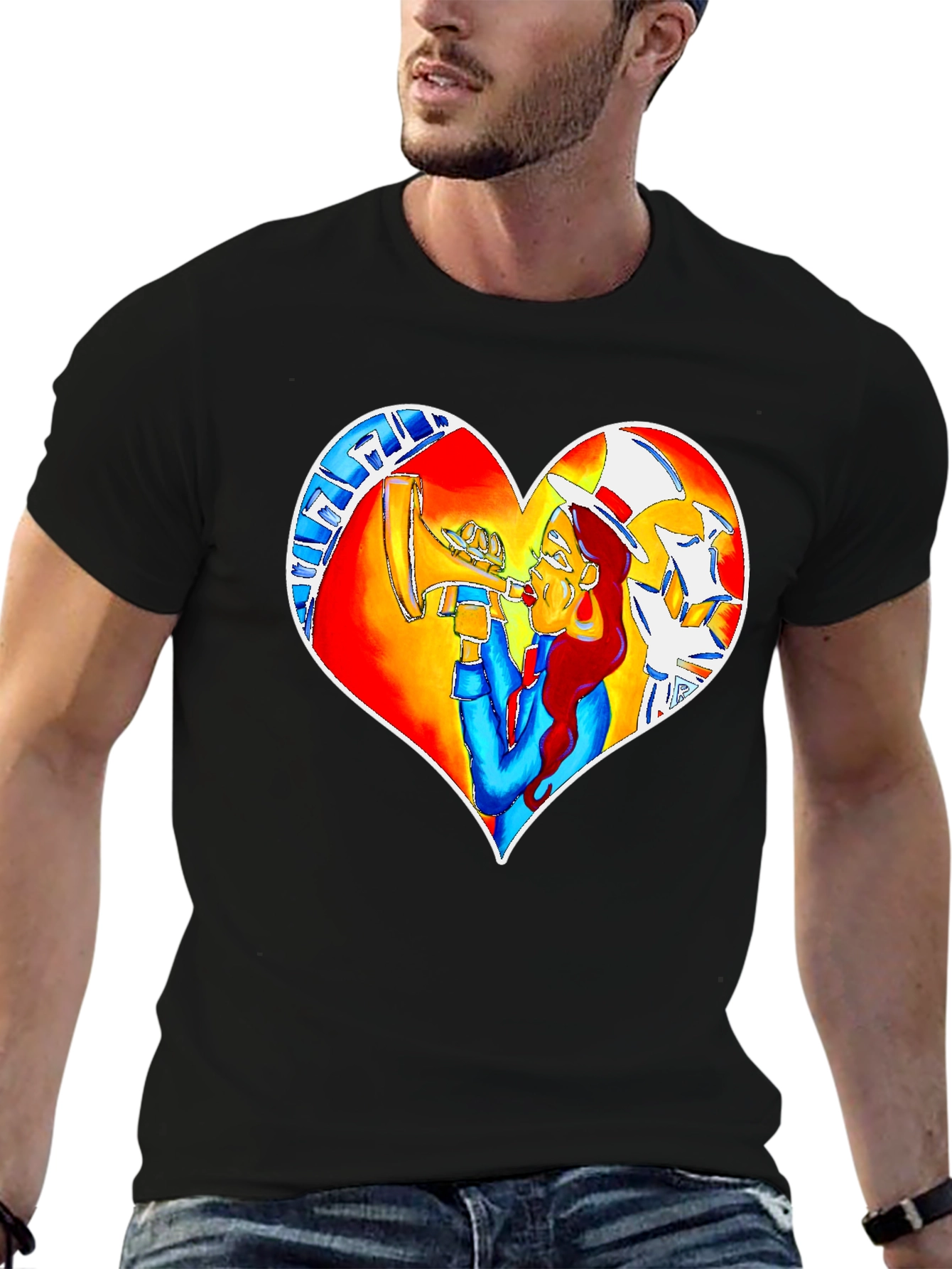 Heart Graphic Black Crew Neck Tee