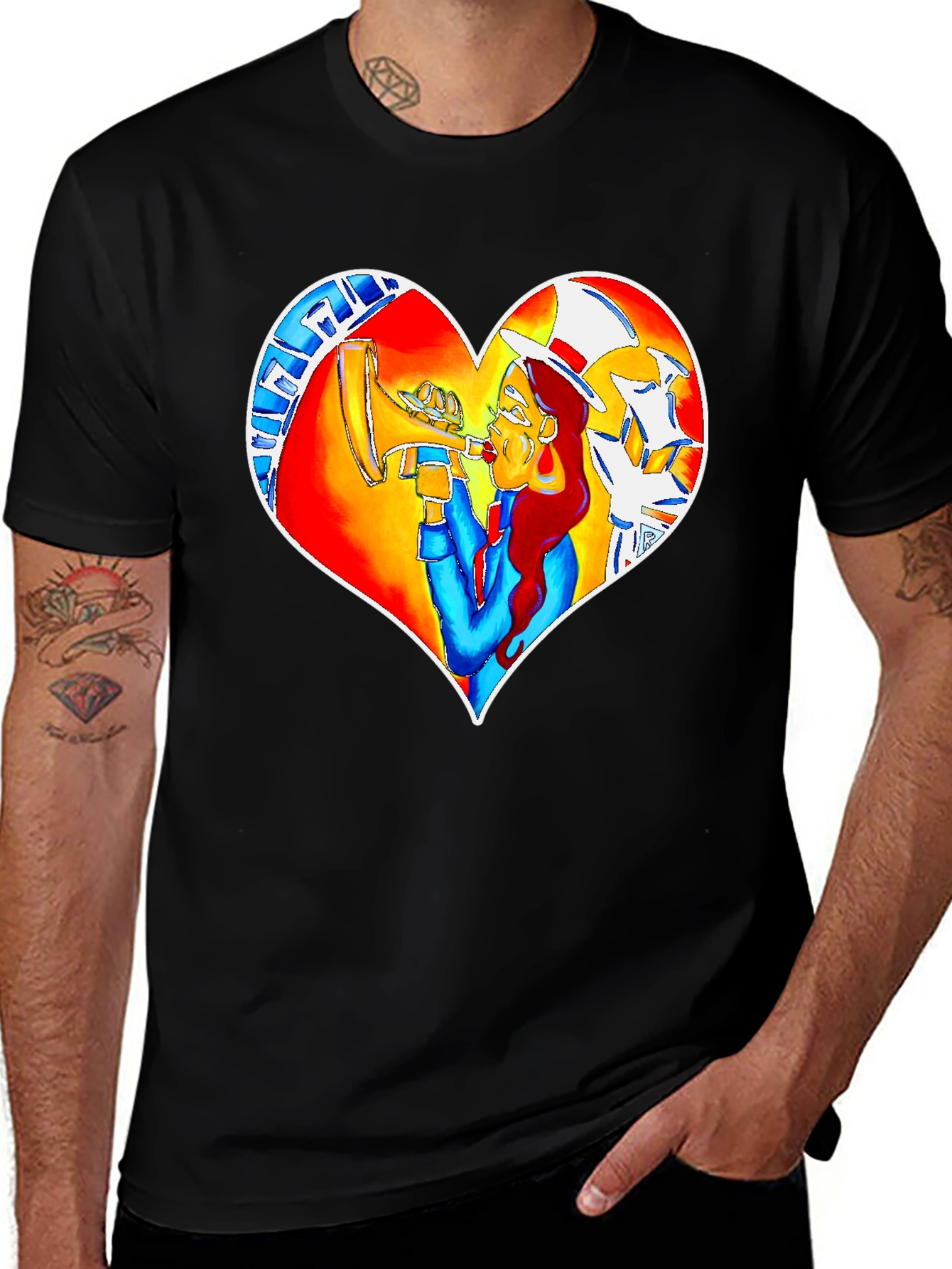 Heart Graphic Black Crew Neck Tee