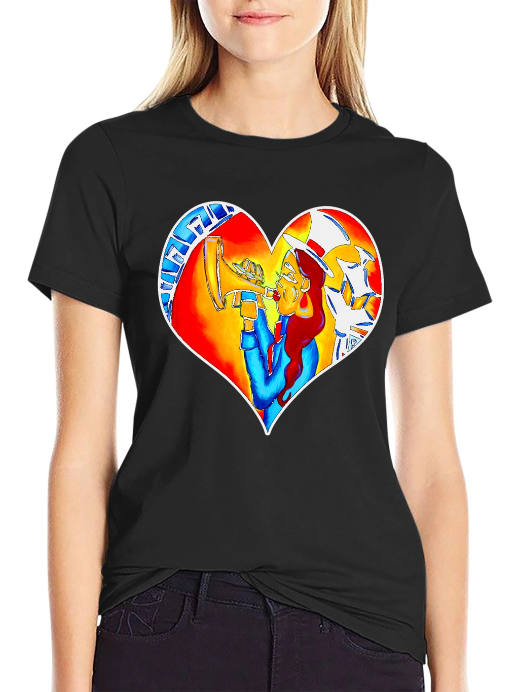 Heart Graphic Black Crew Neck Tee