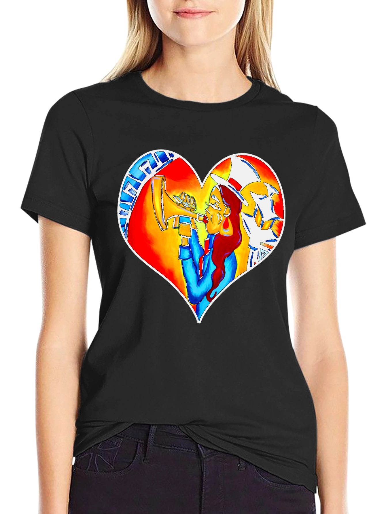 Heart Graphic Black Crew Neck Tee
