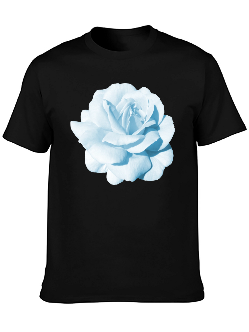 Black T-Shirt with Blue Rose Graphic Print