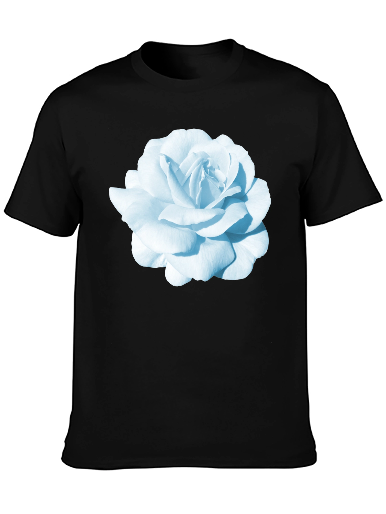 Black T-Shirt with Blue Rose Graphic Print