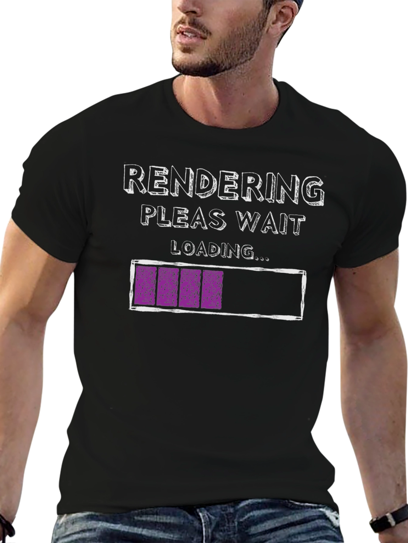 Rendering Please Wait Loading Funny Black T-Shirt